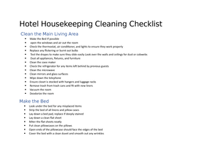 Hotel housekeeping procedures with checklist