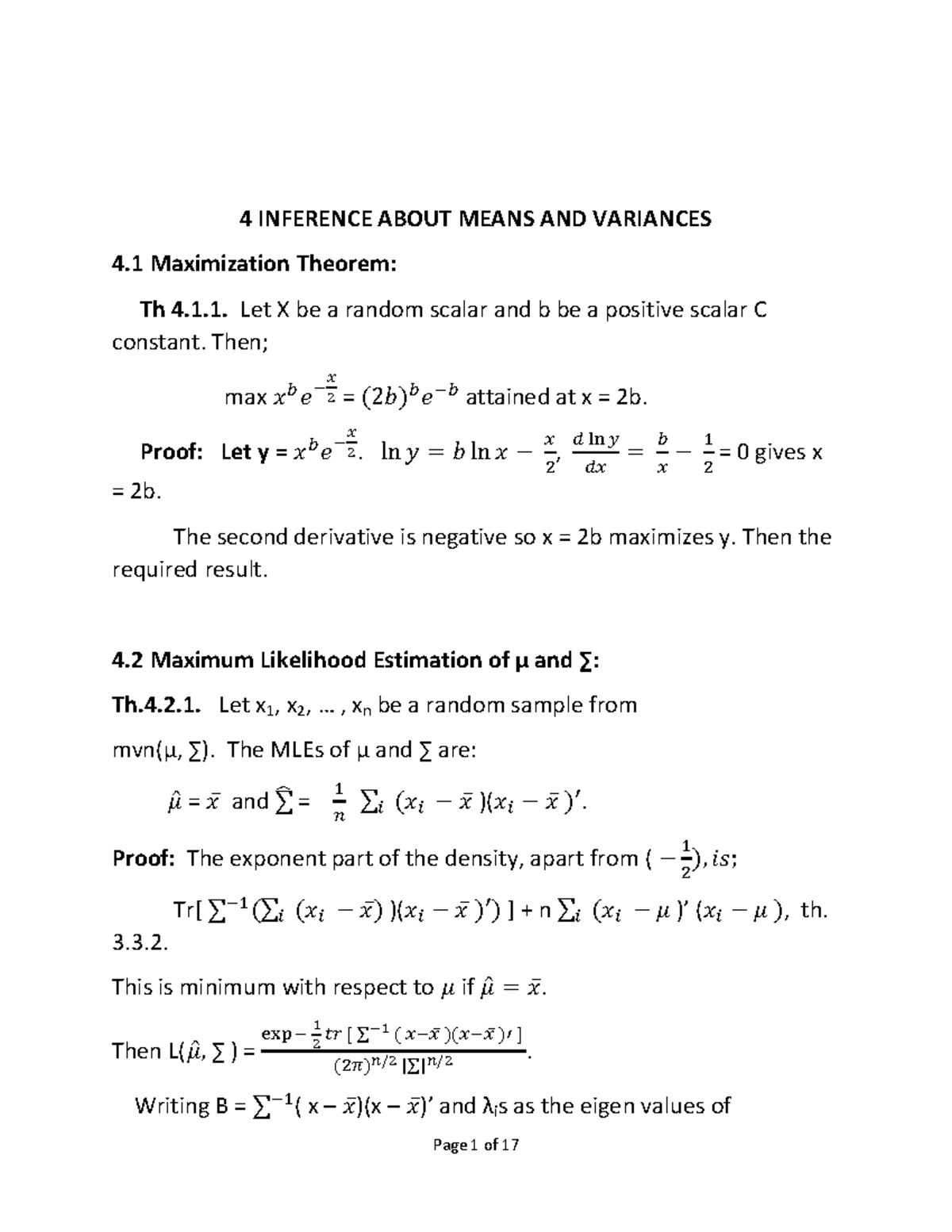 Ch 4 mvd inferance about mean and variance - 4 INFERENCE ABOUT MEANS ...