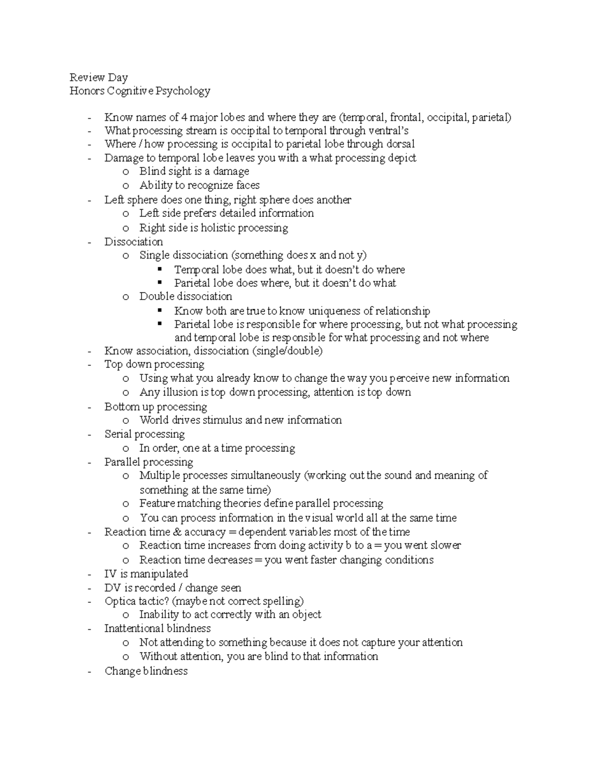 Review 1 cog psy - filled out assignment - Review Day Honors Cognitive ...
