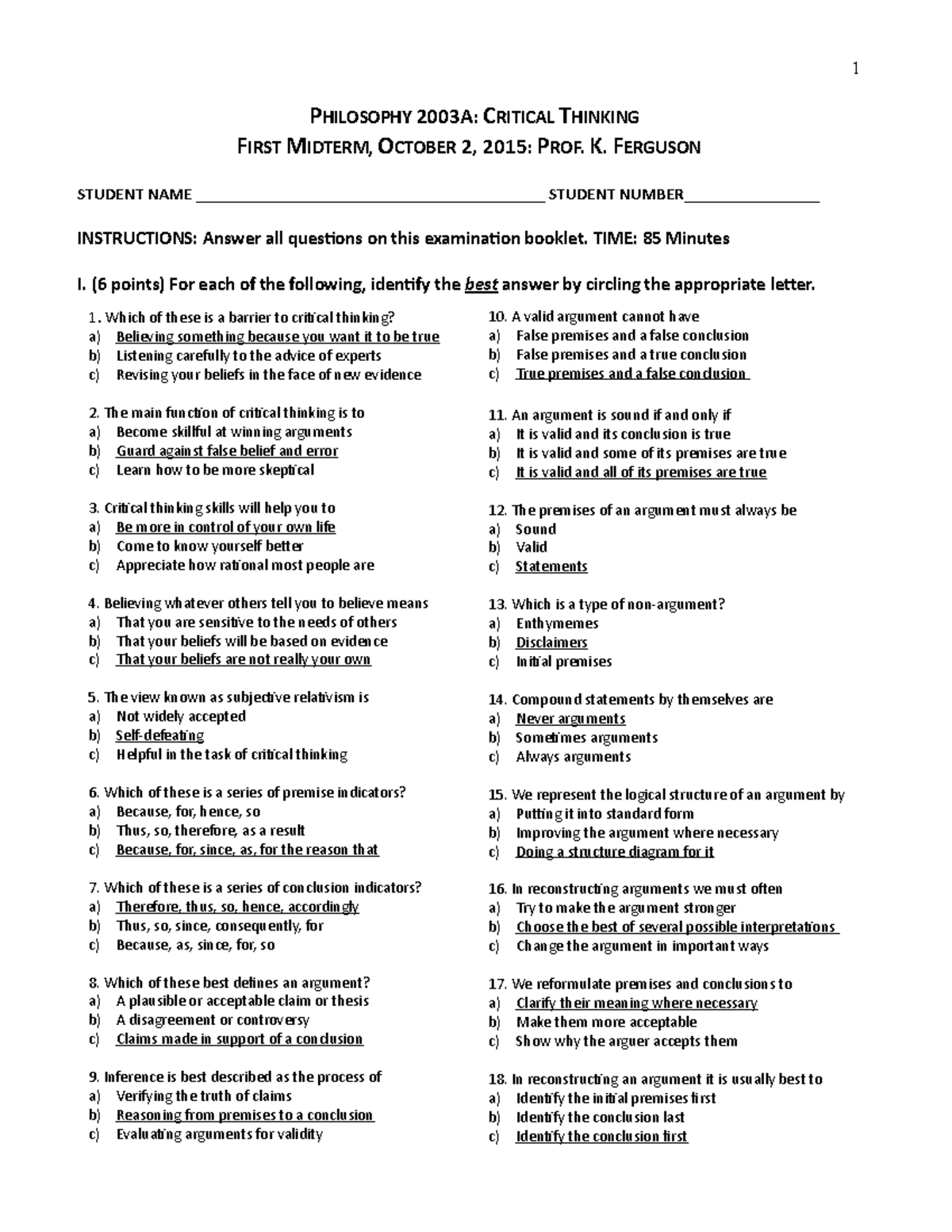 philosophy and critical thinking questions and answers pdf