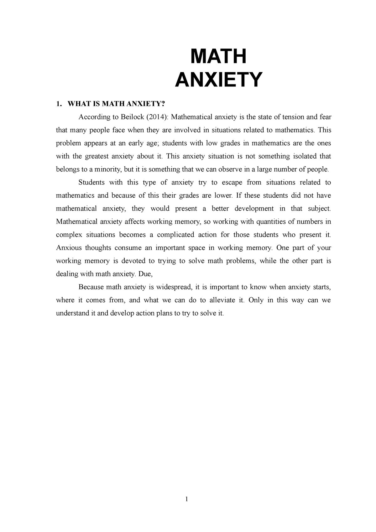 thesis on mathematics anxiety