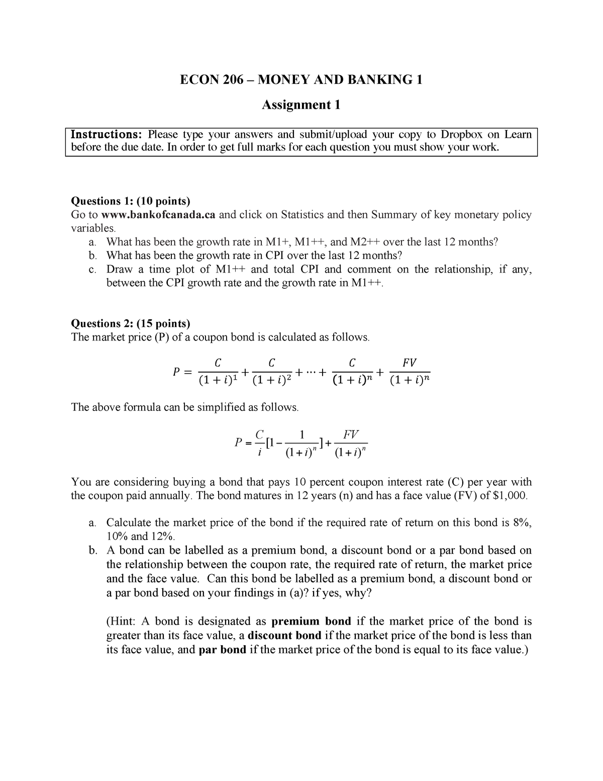 money assignment economics