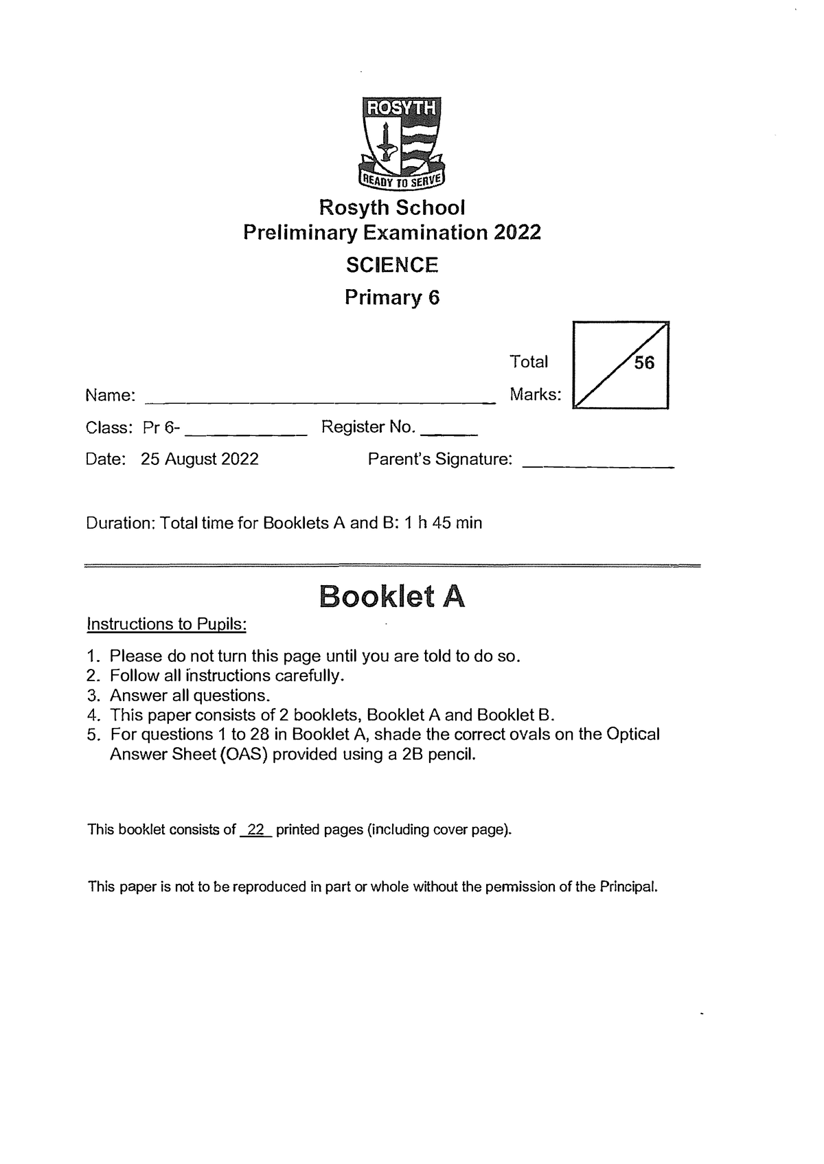 P6 Science Prelim 2022 Rosyth Exam Papers - Rosyth School Preliminary ...