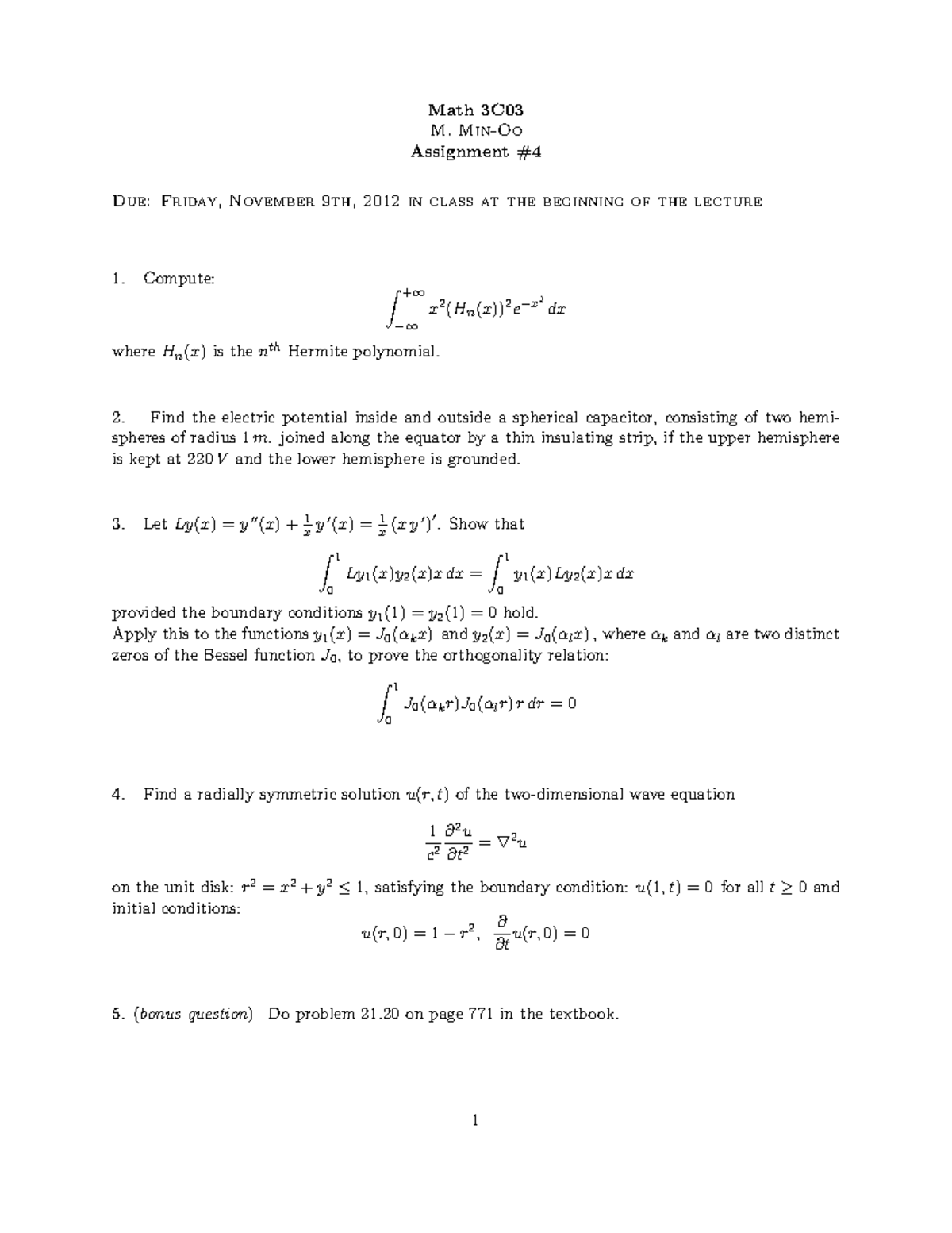 Mathematical Physics I - Assignments - 3C ass4 - Math 3C M. Min-Oo ...