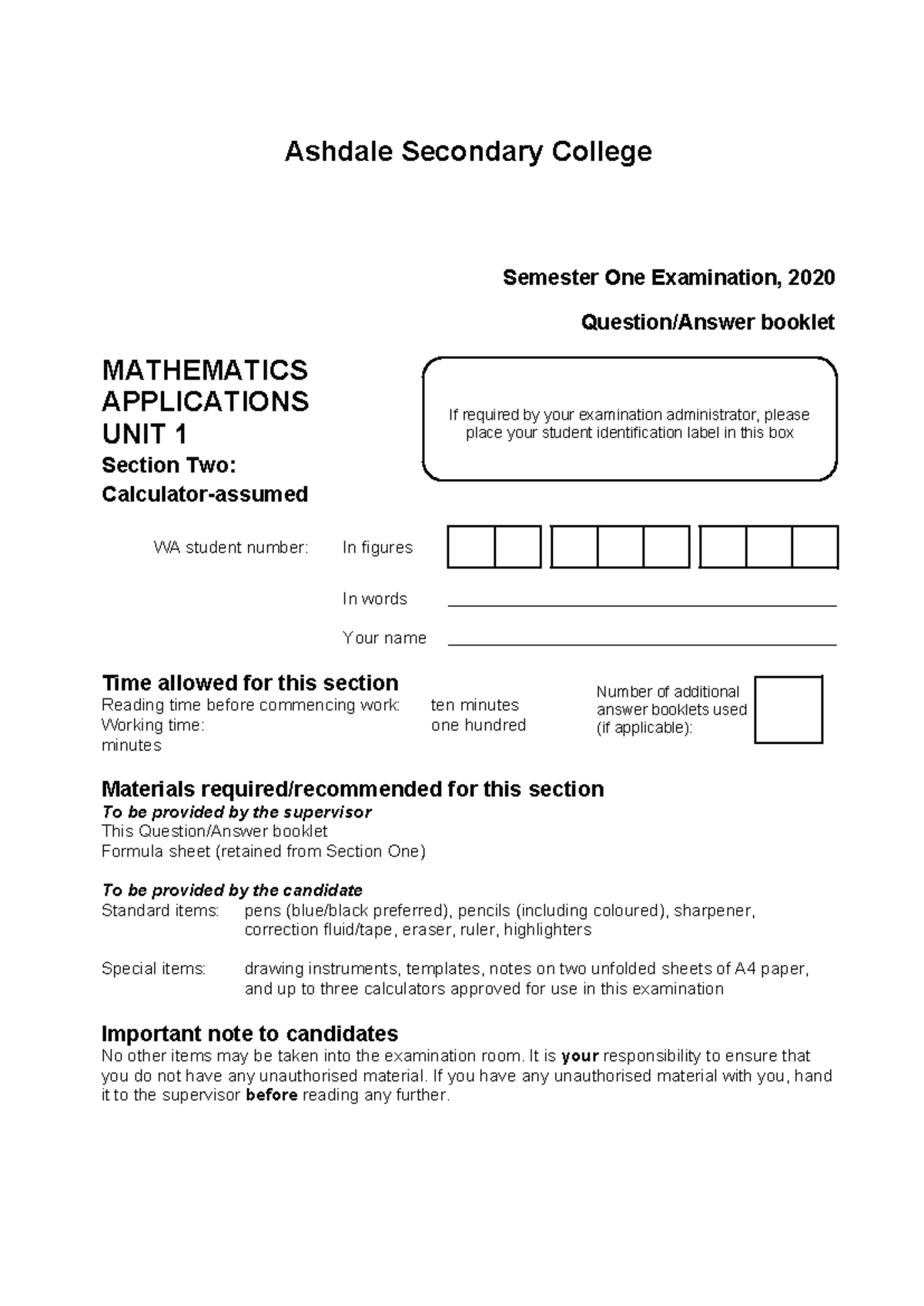 WAEP 2020 YR11 APPS U1 CA SEM 1 - Ashdale Secondary College Semester ...