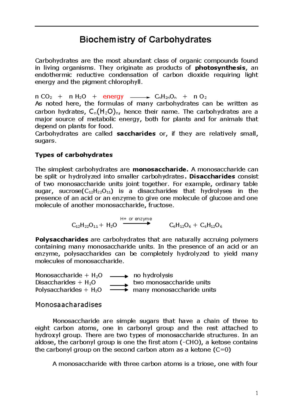 Biochemistry of Carbohydrates Biochemistry of Carbohydrates