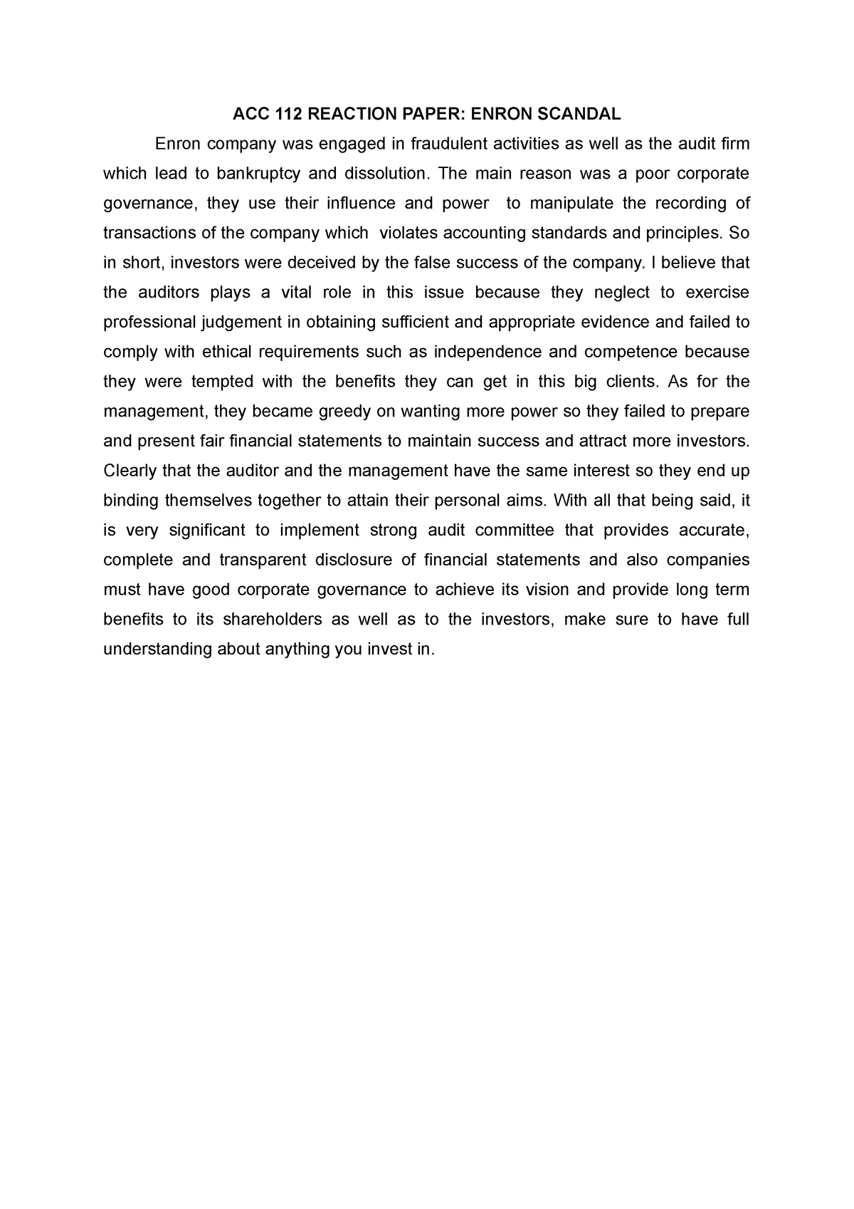 enron scandal one page essay