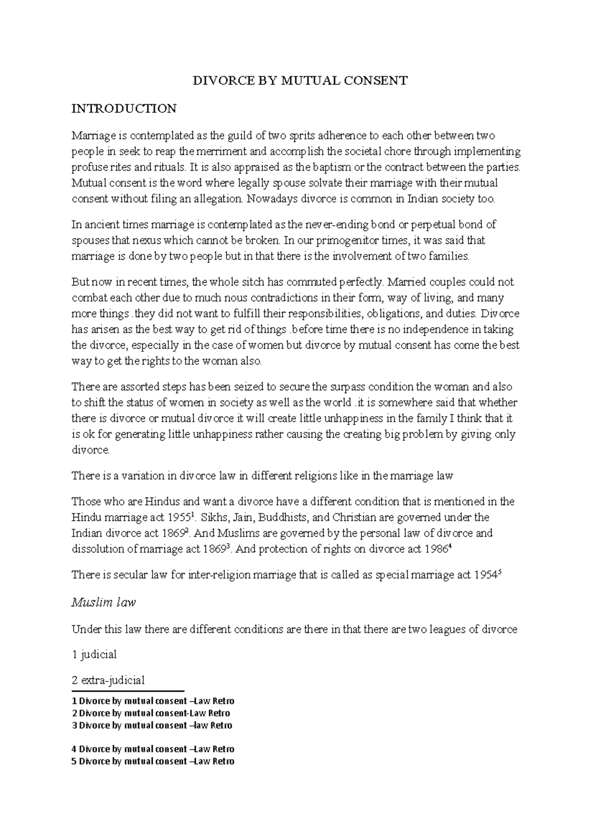 Divorce BY Mutual Consent DIVORCE BY MUTUAL CONSENT INTRODUCTION