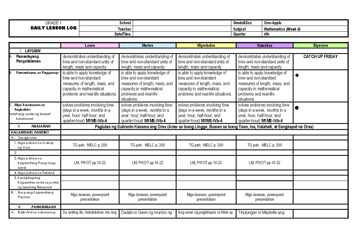 Q4 DLL MATH1 WEEK-4 - DLL - GRADE 1 DAILY LESSON LOG School Grade&Sec ...