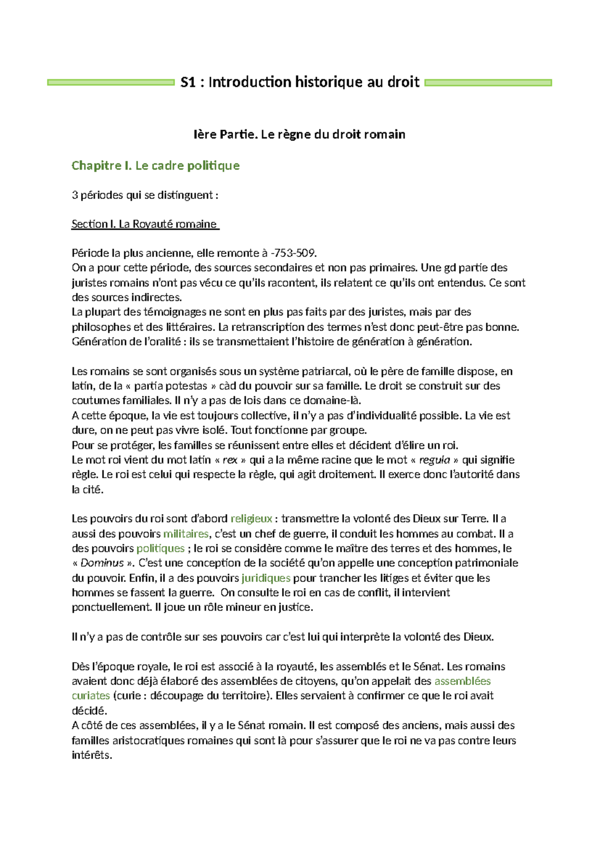 CM - Histoire du droit - S1 : Introduction historique au droit Ière ...