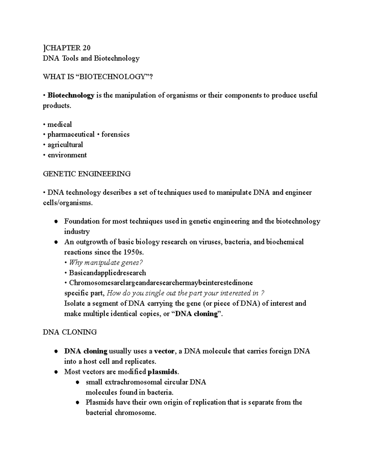 Bio 19 - Notes For Exams - ]CHAPTER 20 DNA Tools And Biotechnology WHAT ...