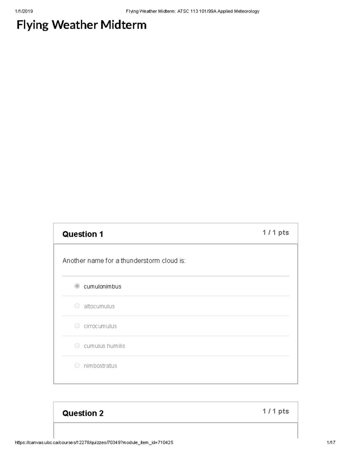 Flying Weather Midterm 1 ATSC 113 101 99A Applied Meteorology - Flying ...