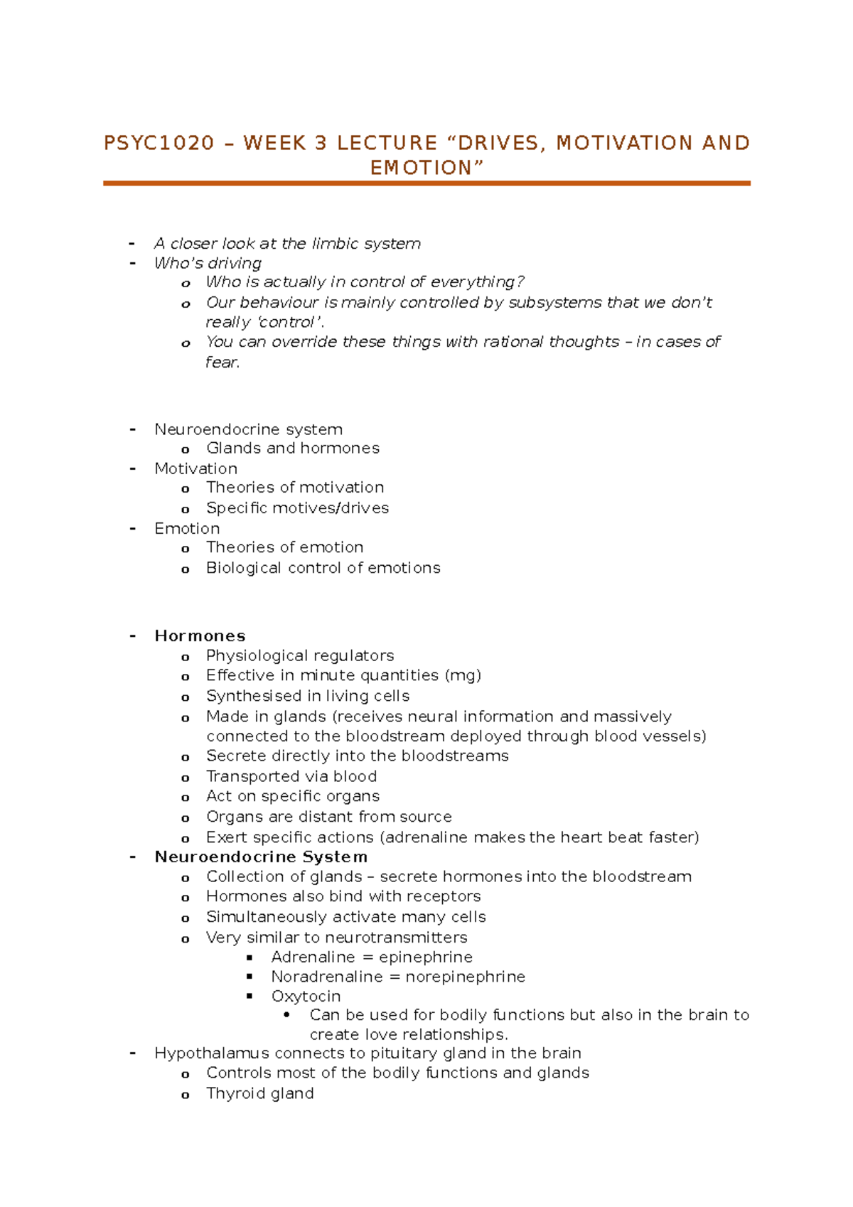 PSYCHOLOGY INTRO 2 - Week 3 Lecture Notes - PSYC1020 – WEEK 3 LECTURE ...