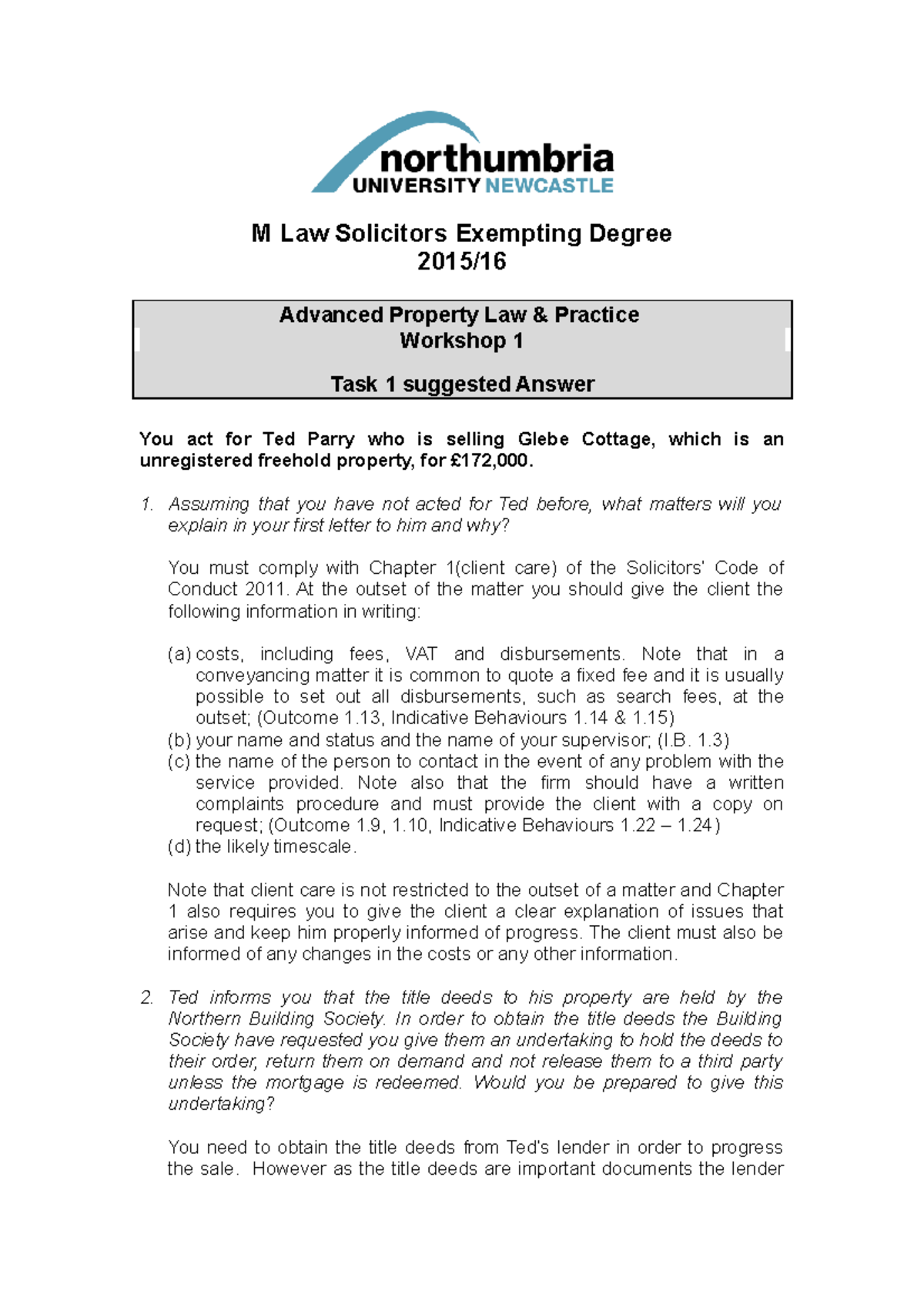 Exam 2016, questions and answers M Law Solicitors Exempting Degree