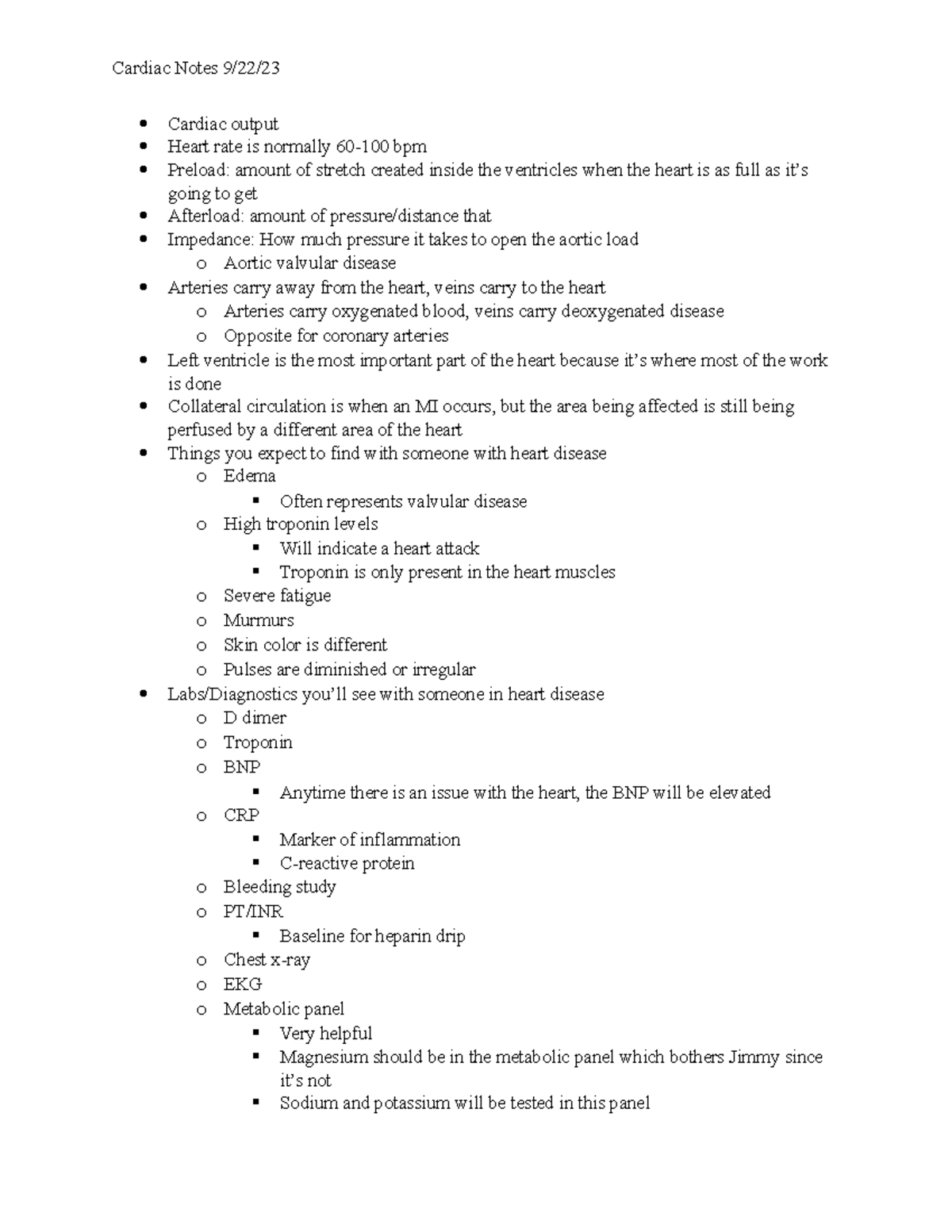 Cardiac output notes (9 - Cardiac output Heart rate is normally 60-100 ...