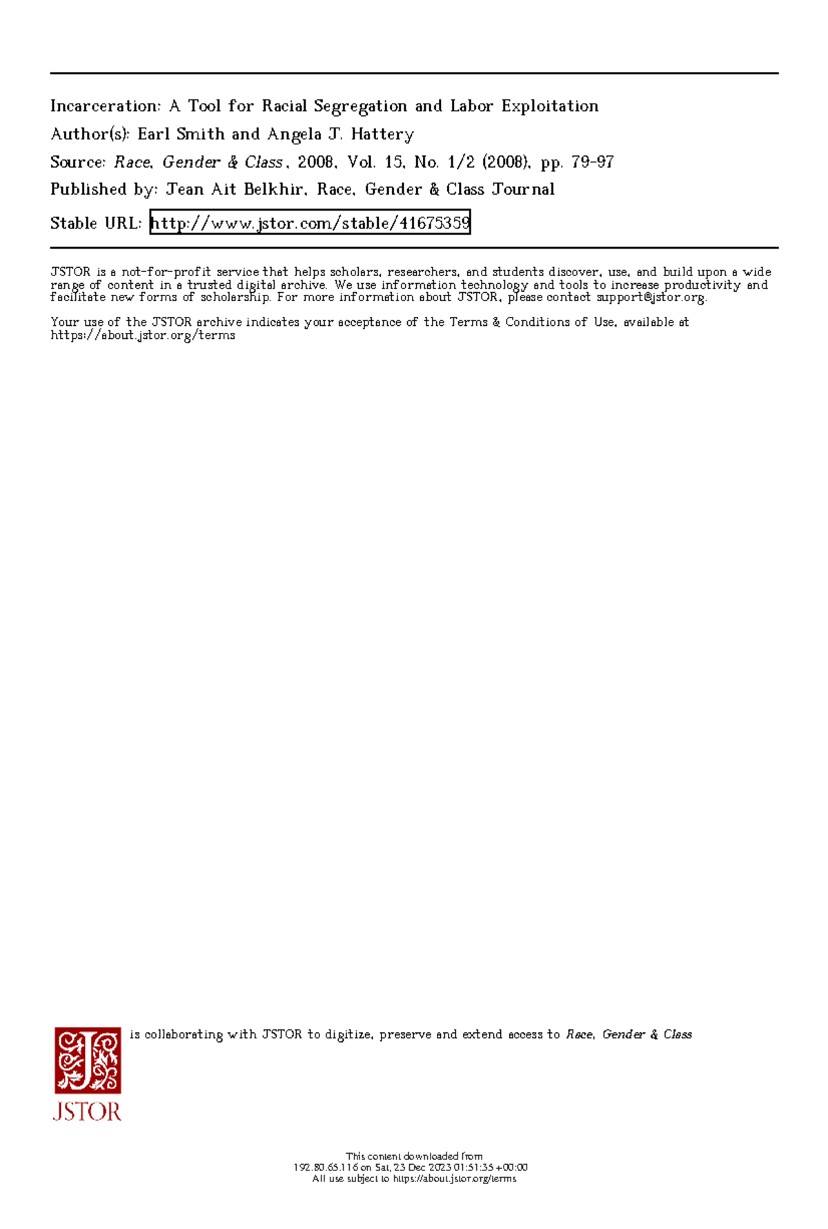 Smith-Incarceration Tool Racial-2008 - Incarceration: A Tool for Racial ...