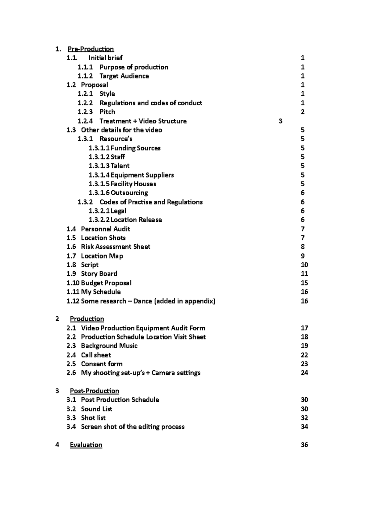 Index final practical project - Pre-Production Initial brief 1.1 ...