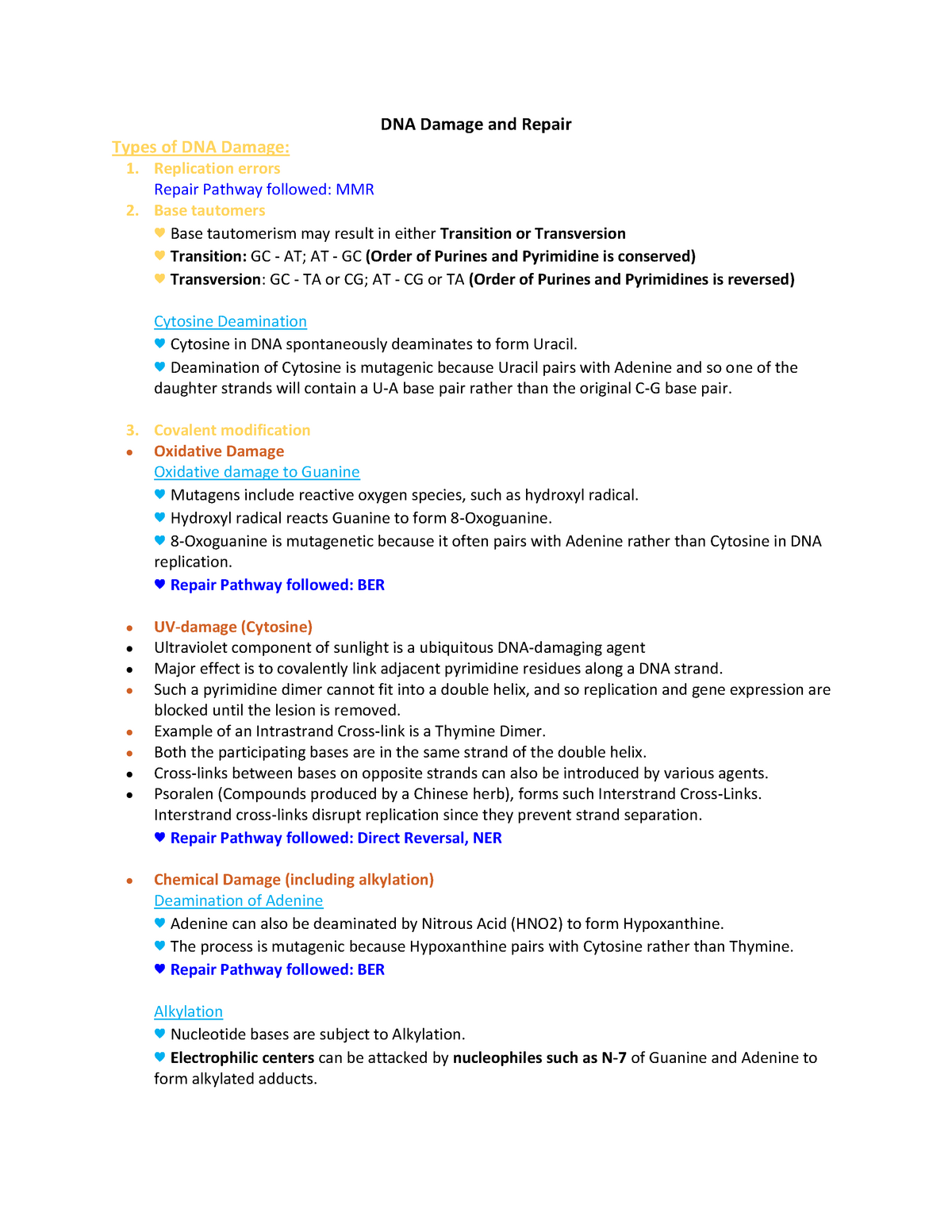 Dna Damage And Repair Lecture Notes Lectures DNA Damage And Repair Types Of DNA