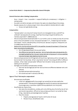 Lecture Notes Week 1 - Intro to Remedies - Lecture Notes Week 1 – Intro ...