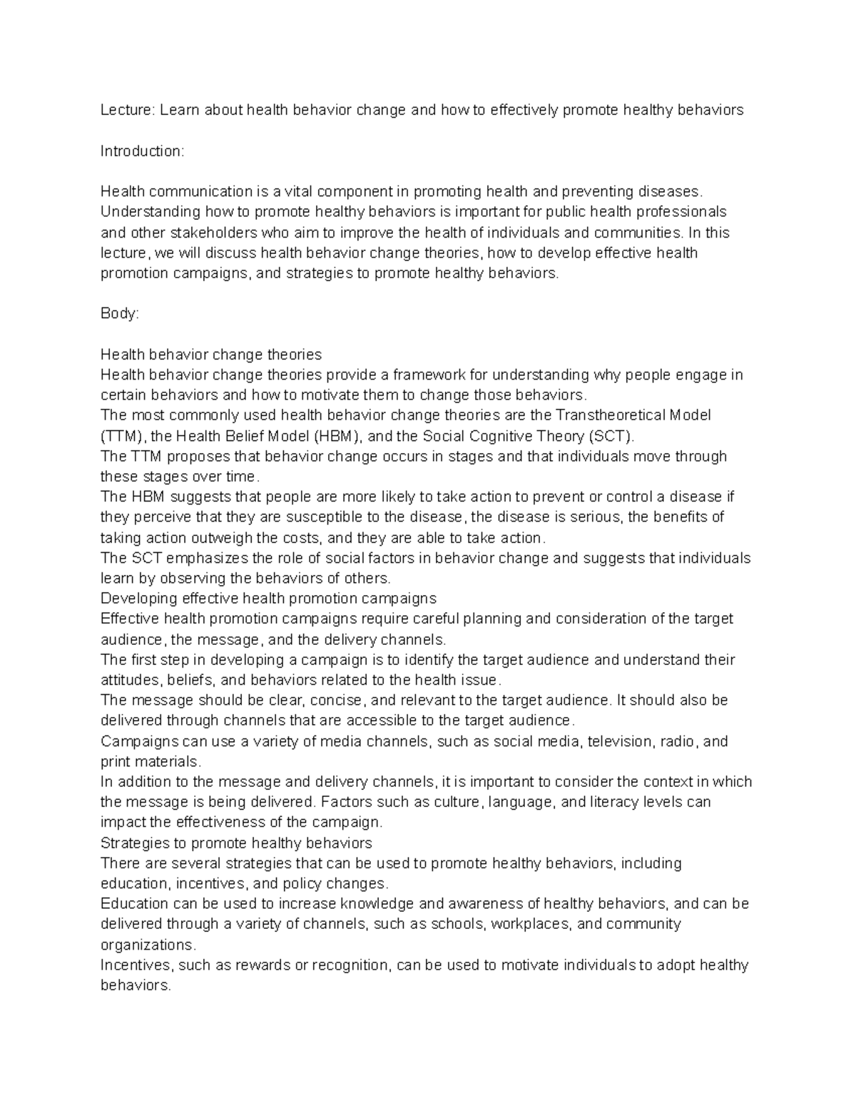 Health Communications (HLE2410) Lecture 46 Learn about health