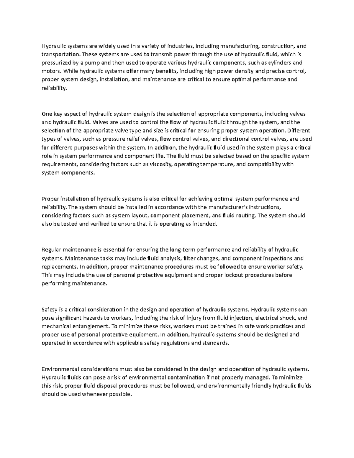 Chapter 1 hydraulics Part D Hydraulic systems are widely used in a