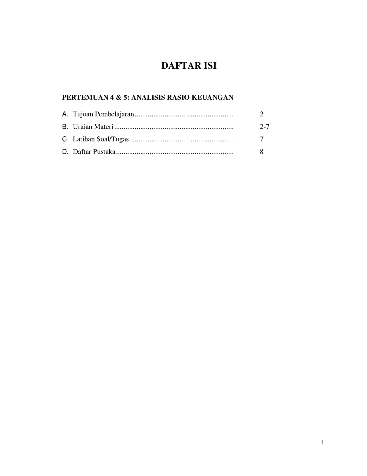 Pertemuan 45 Pokok Pembahsan Analisis Rasio Keuangan - DAFTAR ISI ...