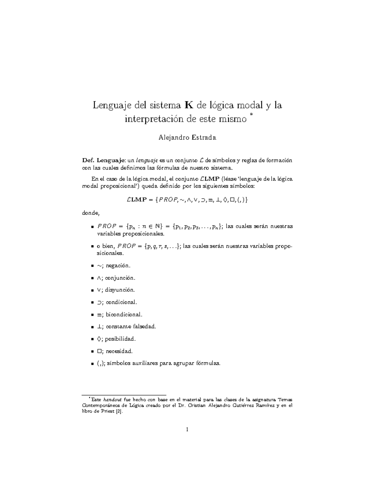 Handout lenguaje y modelo del sistema K - Lenguaje del sistema Kde l ...