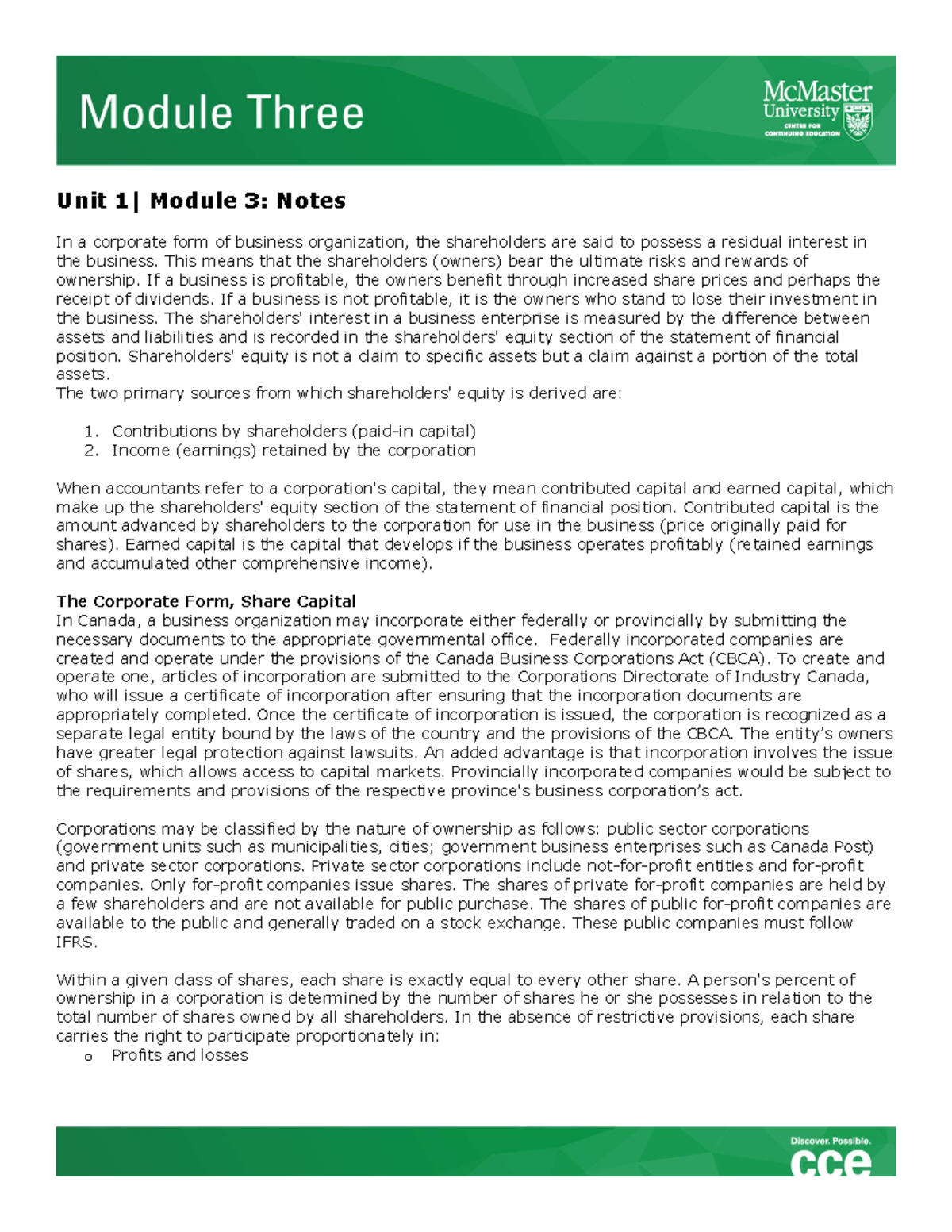 Module 3 - Notes - Unit 1| Module 3: Notes In A Corporate Form Of ...