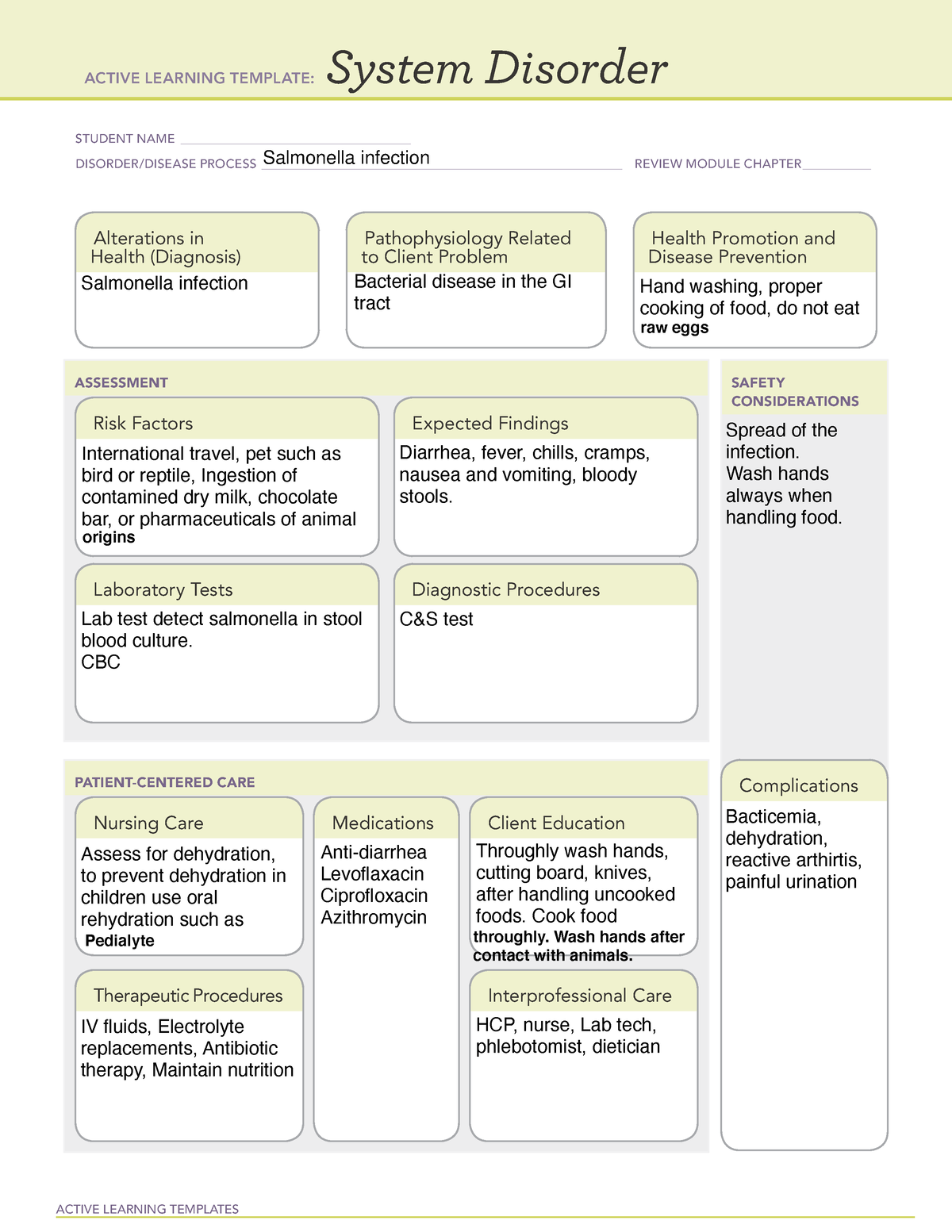 Salmonella infection - ati clinical work - ACTIVE LEARNING TEMPLATES ...