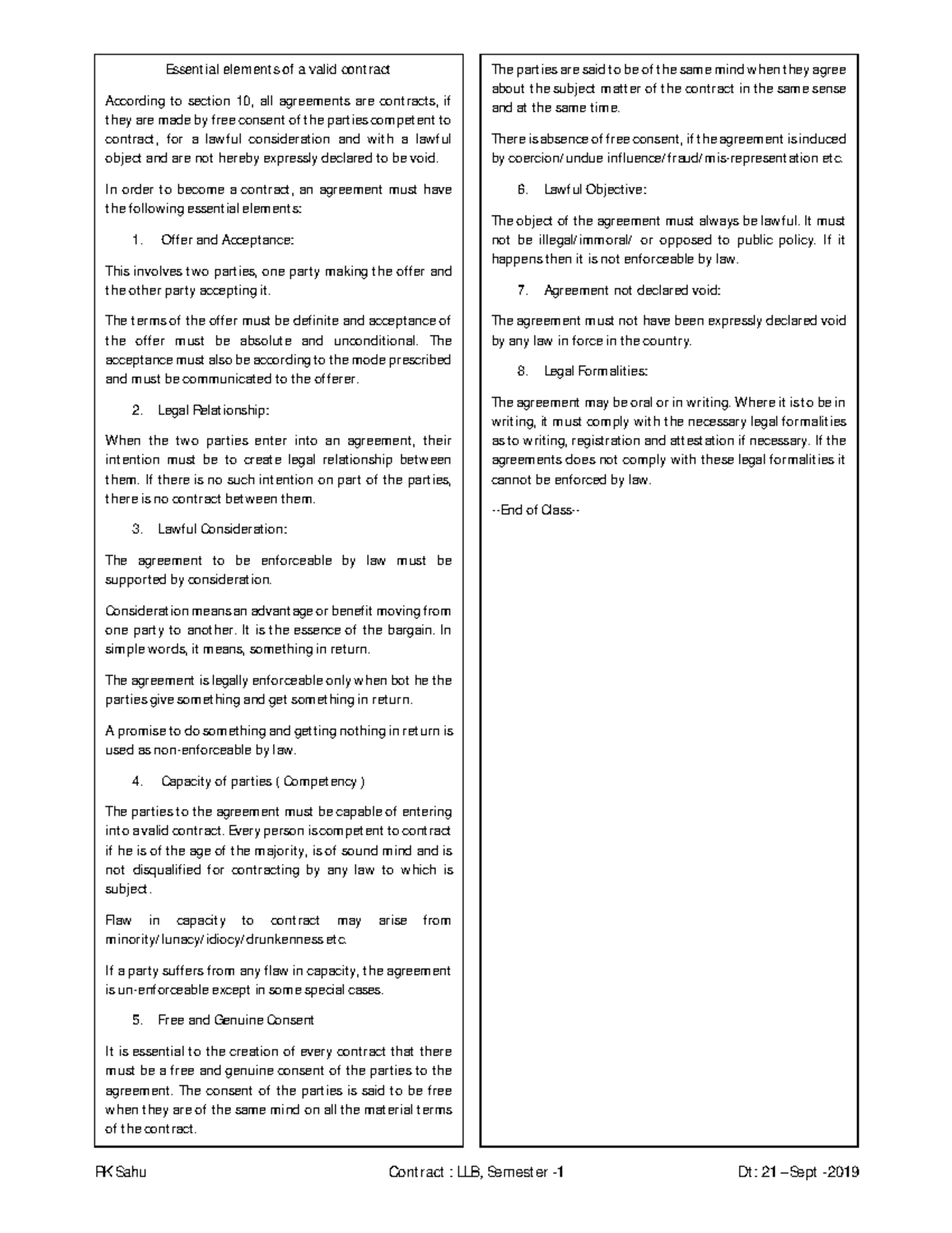 Indian Contract Act - Elements Of Valid Contract LLB Semester 1 - RK ...