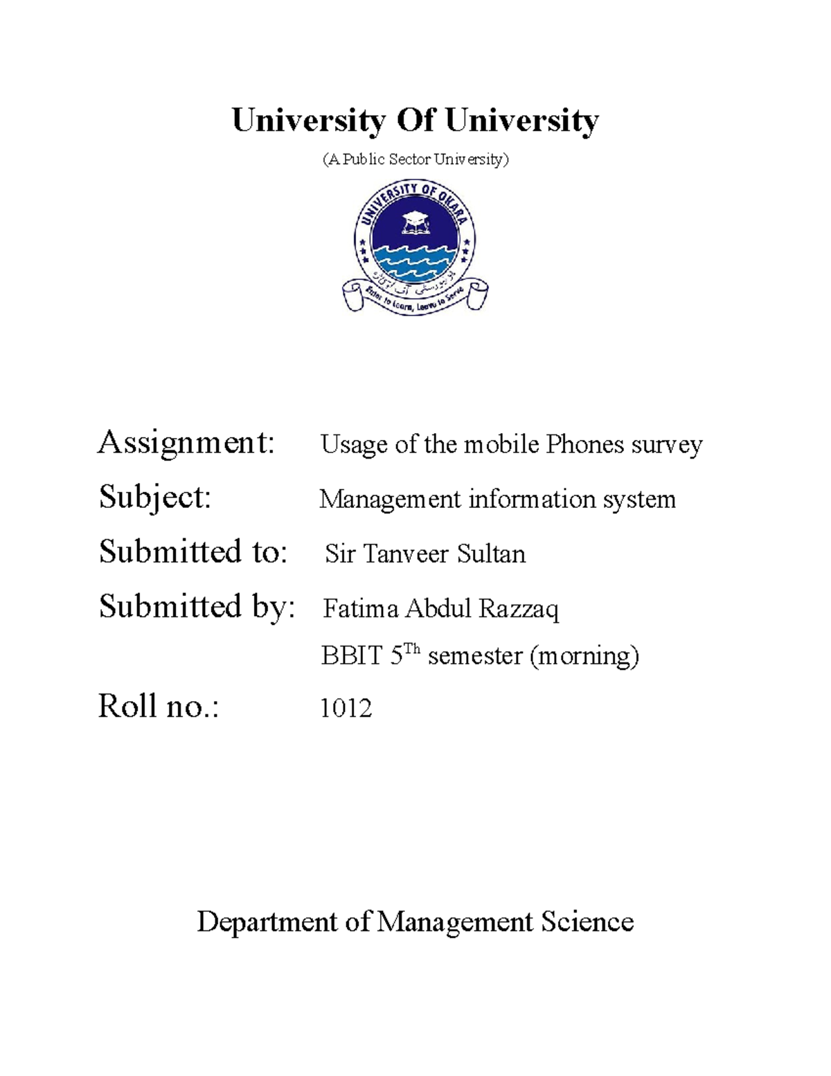 Survey%20report - University Of University (A Public Sector University ...