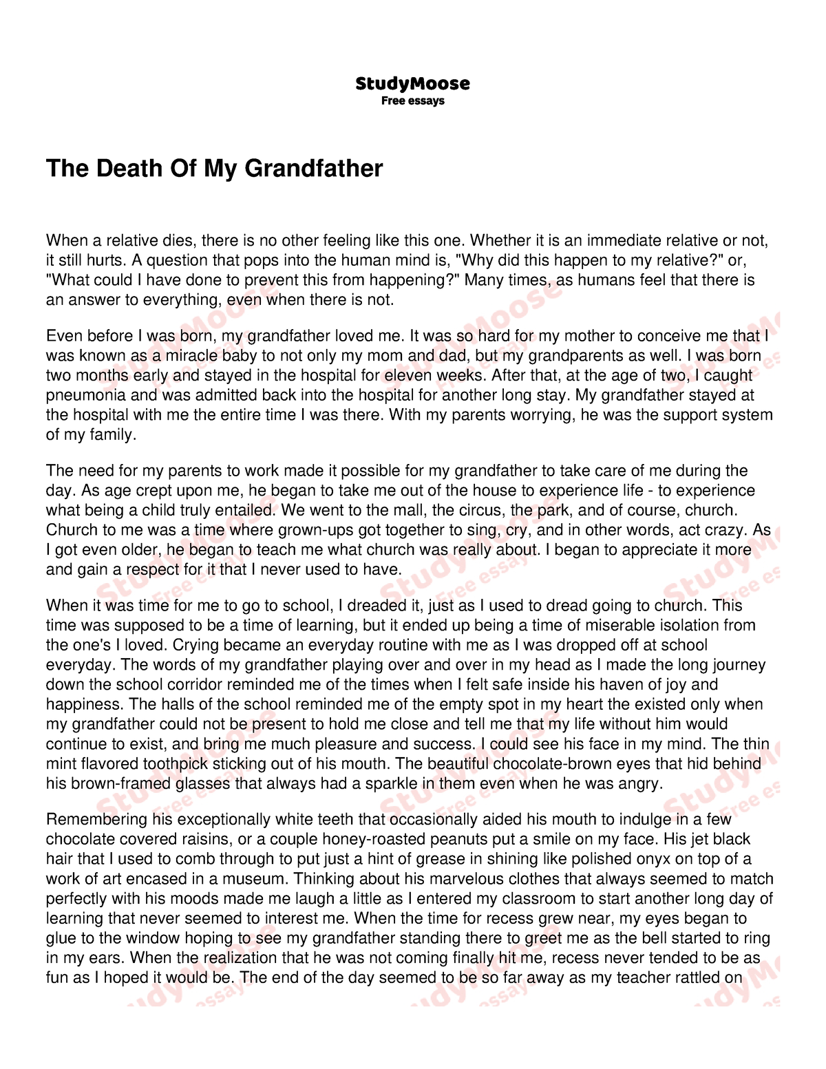 narrative essay on death of a grandfather