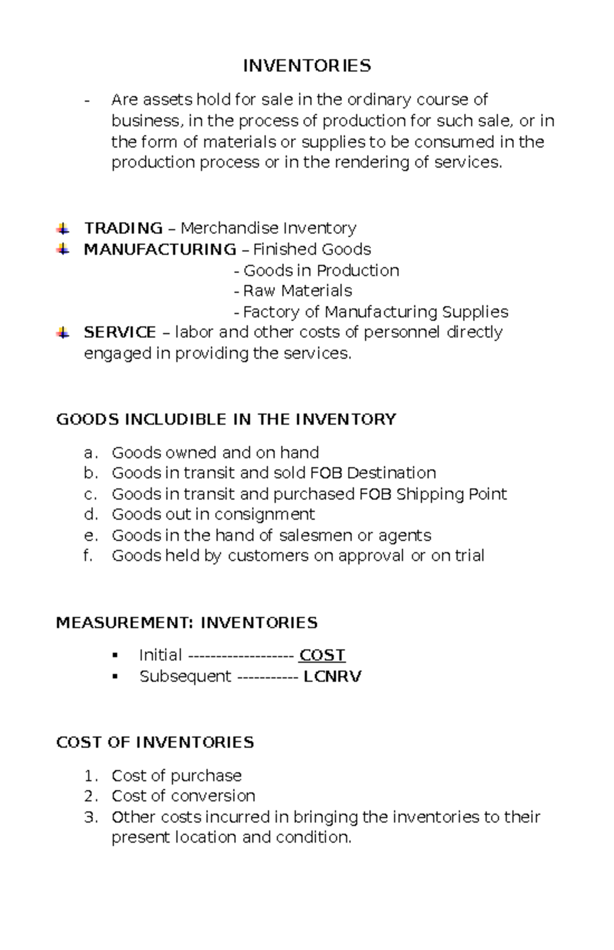 Inventories - INVENTORIES Are assets hold for sale in the ordinary ...