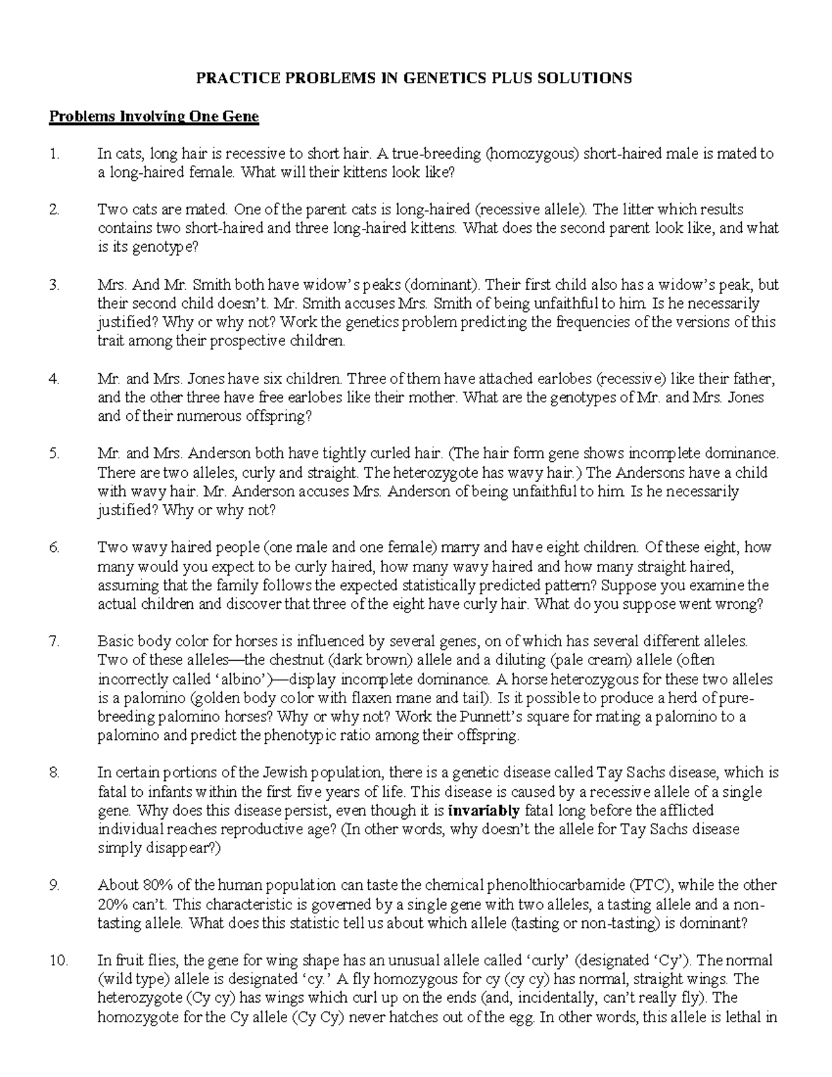 Genetic Problems 5 - PRACTICE PROBLEMS IN GENETICS PLUS SOLUTIONS ...