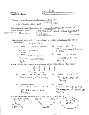 1B Unit 10 Review - With Answer Sheet. - Studocu