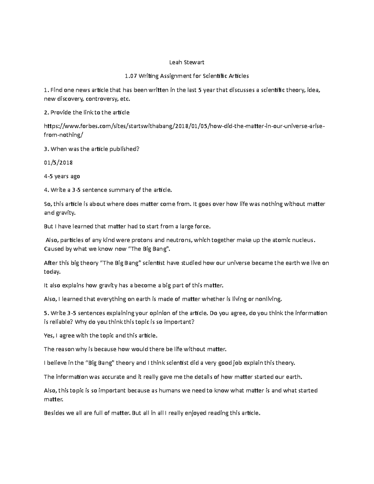 1.07 Writing Assignment for Scientific Article - Leah Stewart 1 Writing ...