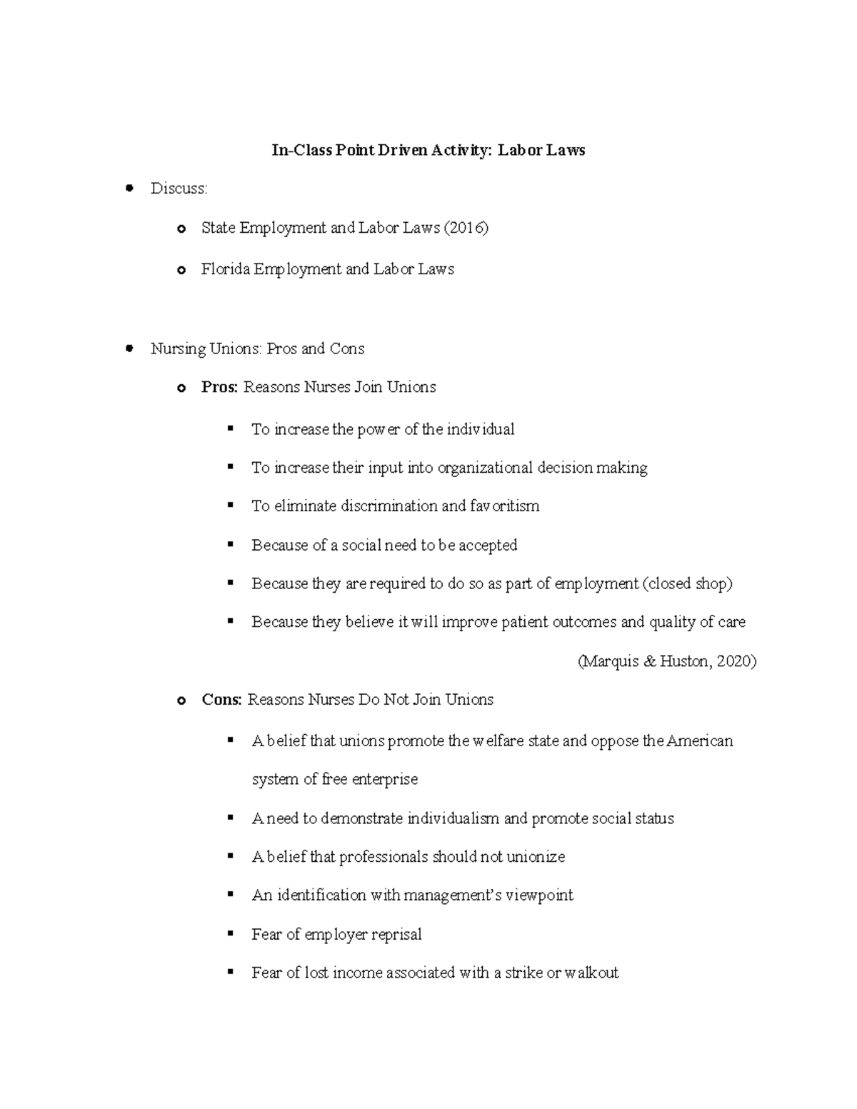 Group 11 In Class Activity Labor Laws In Class Point Driven Activity