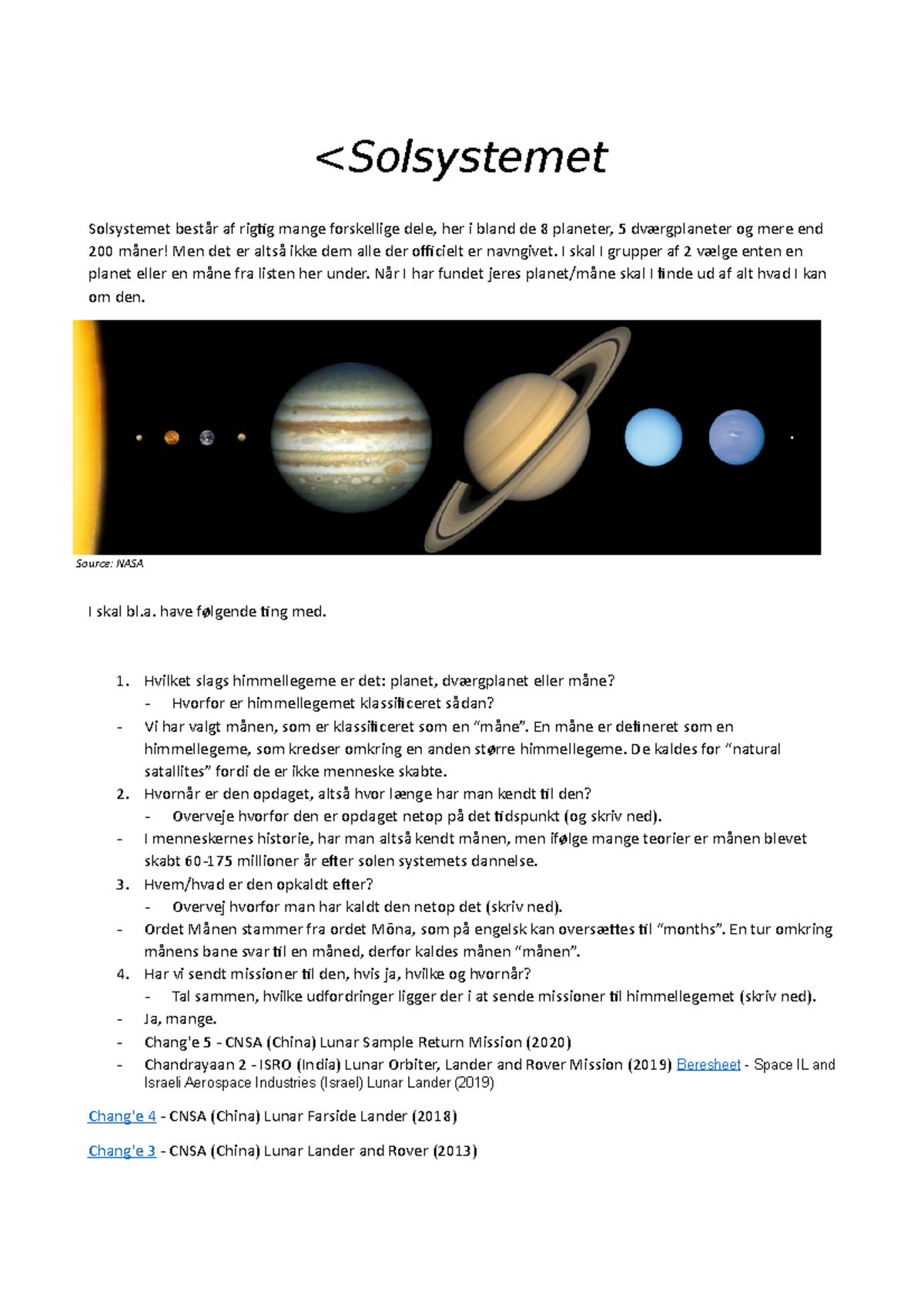 Solsystemet planet opgave