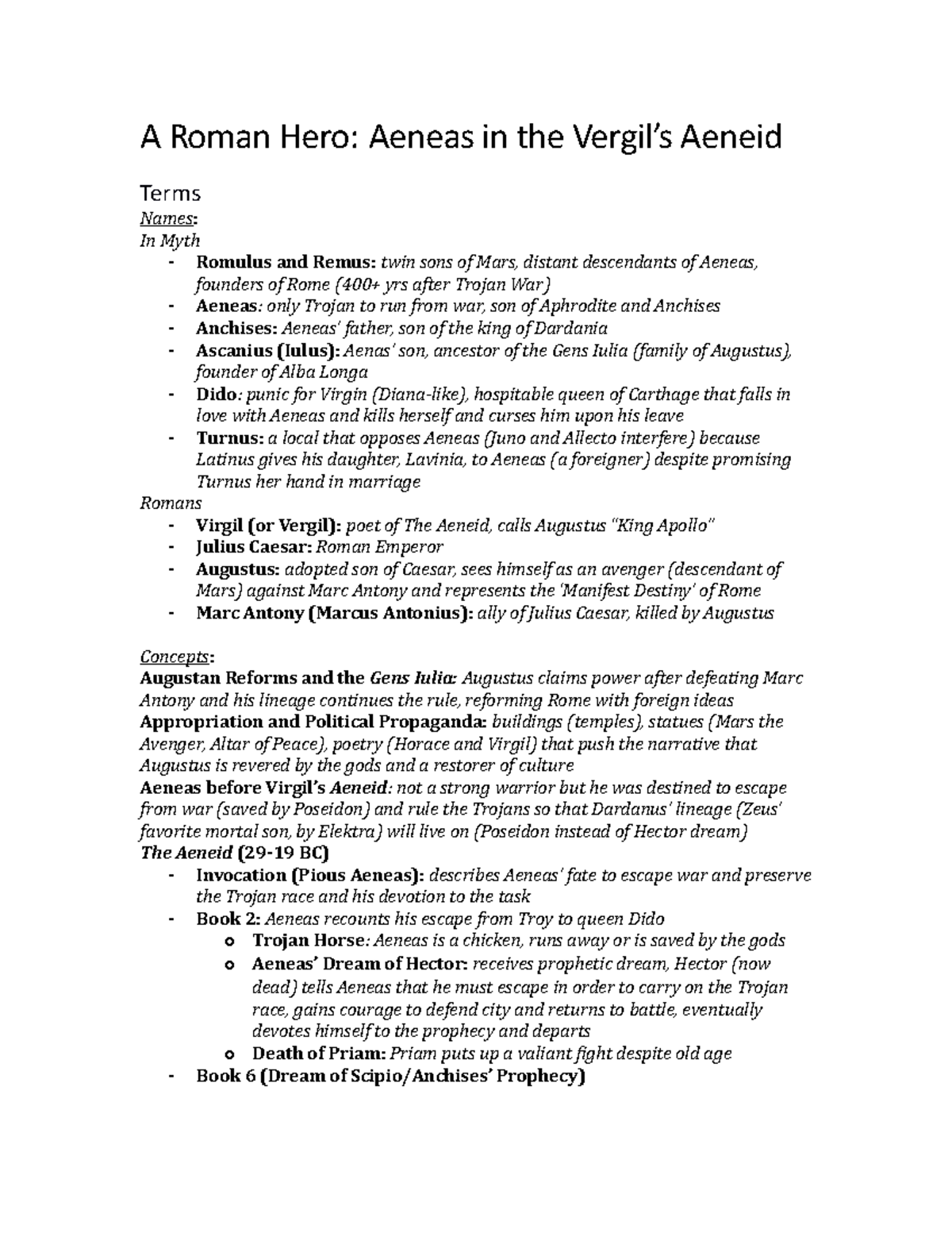 Aeneid Worksheet - A Roman Hero: Aeneas in the Vergil’s Aeneid Terms