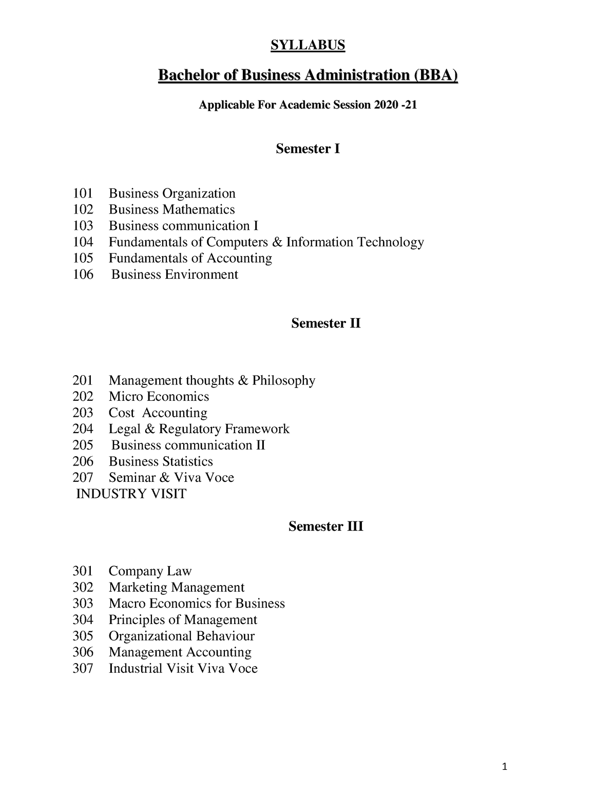 BBA Syllabus 25 Reduce - SYLLABUS B Baacchheelloorr Ooff ...