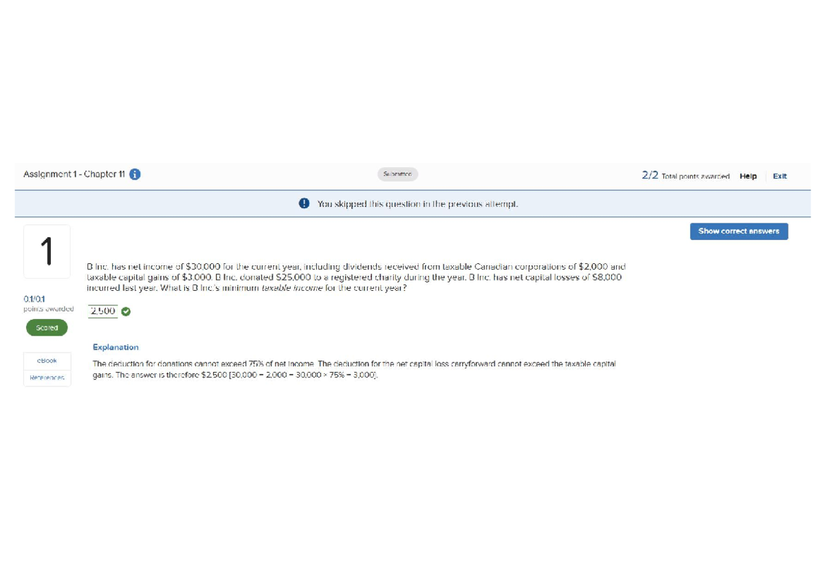 Assignment 1 - Chapter 11 - Assignment 1 Chapter 11 i Submitted Total ...