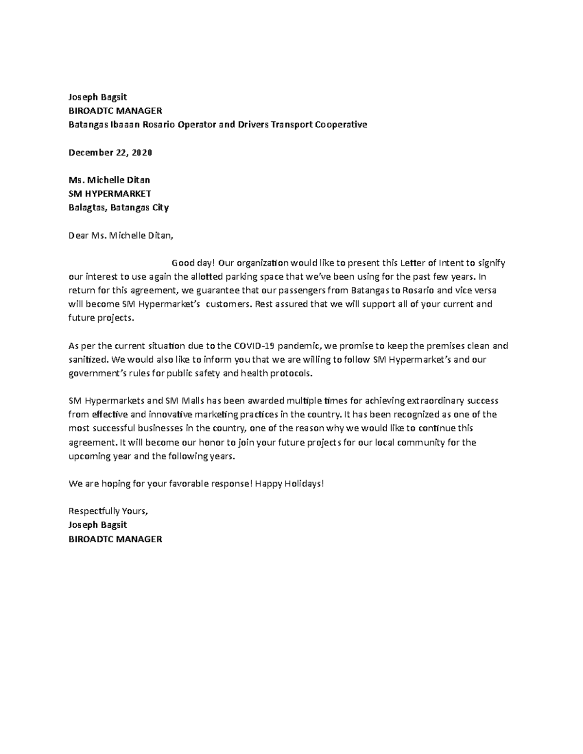 Sample Proposal Letter - Joseph Bagsit BIROADTC MANAGER Batangas Ibaaan ...