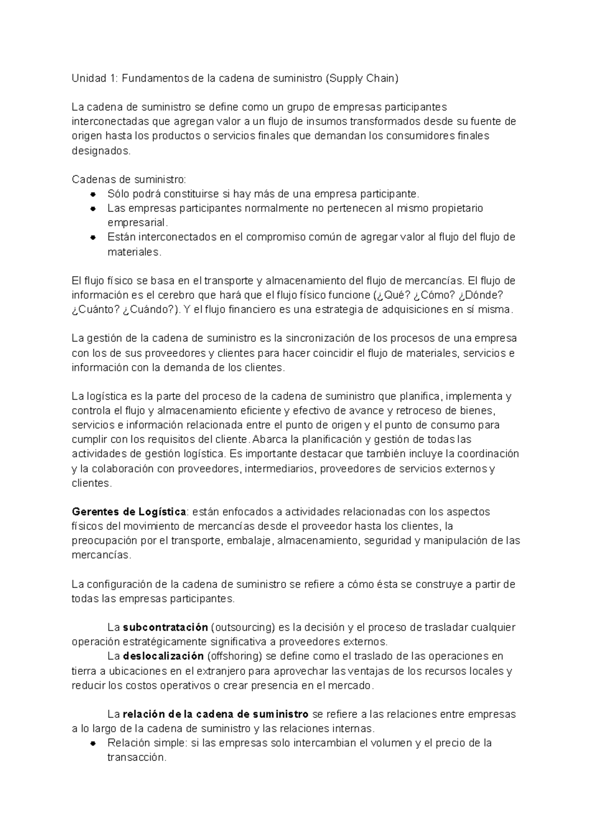 Logistica Global - Unidad 1: Fundamentos de la cadena de suministro ...