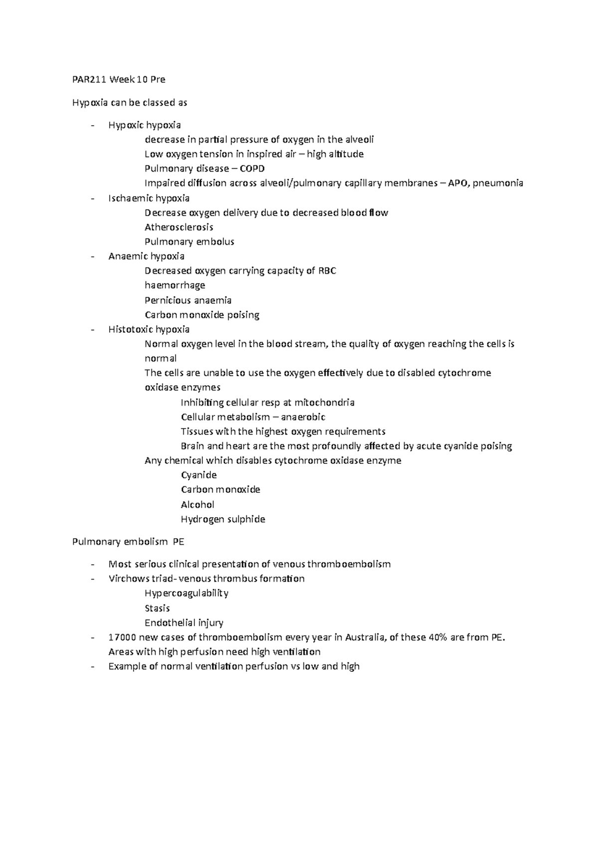 PAR211 Week 10 Pre Hypoxia, Pulmonary Embolism, Croup - PAR211 Week 10 ...