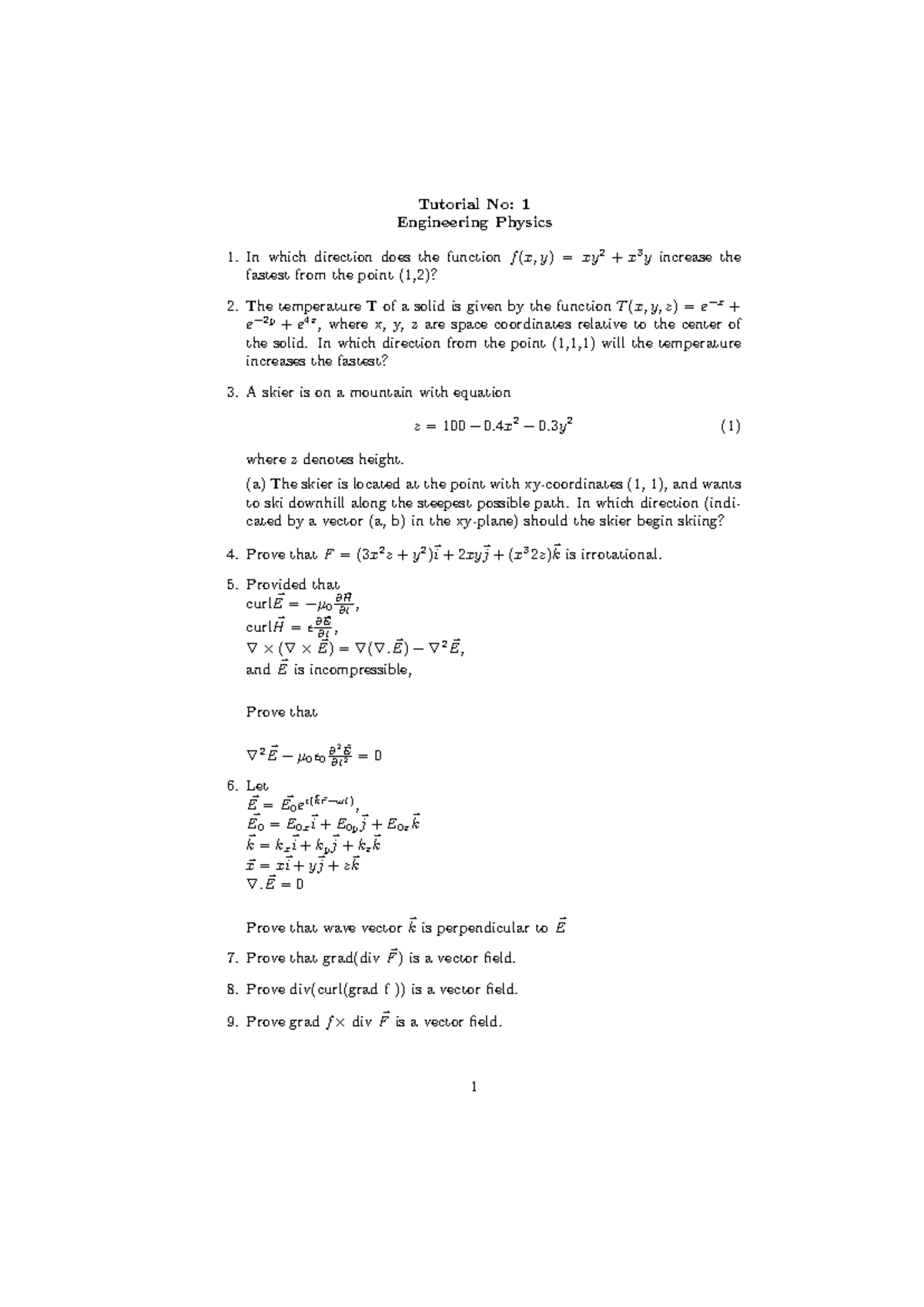 PHY 109 Tutorial - Summary aaaaaa - Tutorial No: 1 Engineering Physics ...