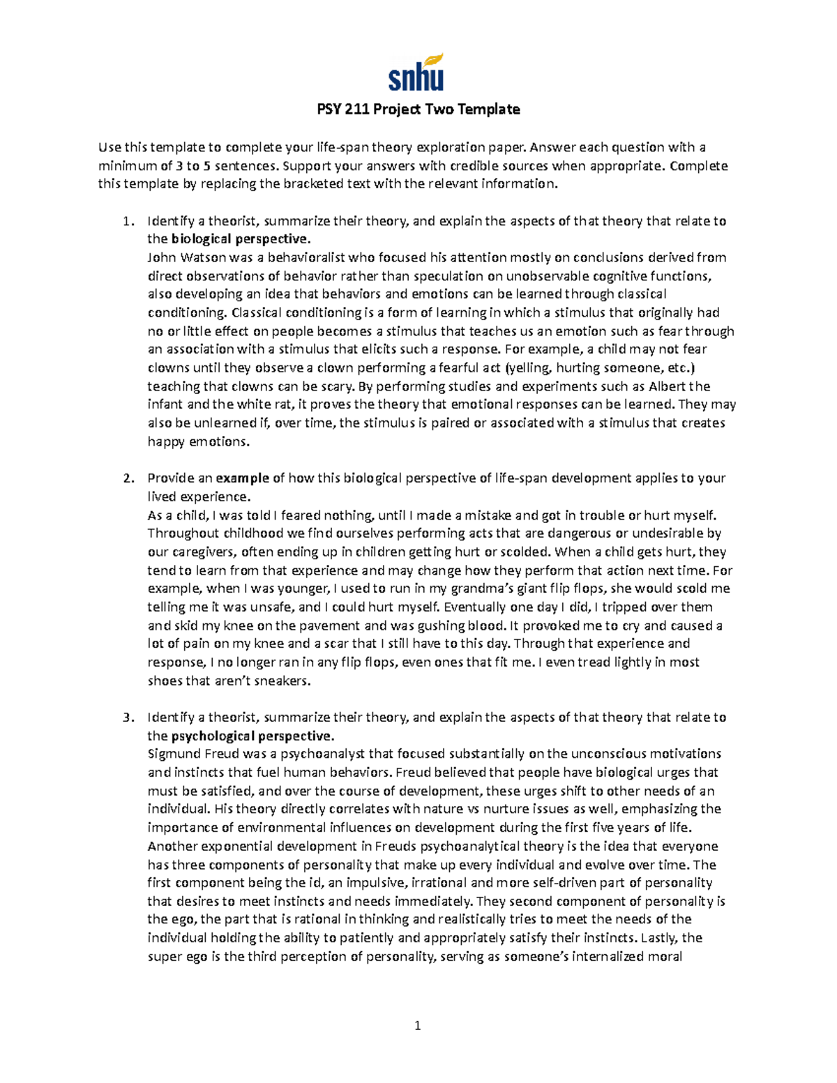 PSY 211 Project Two KB - Answer each question with a minimum of 3 to 5 ...