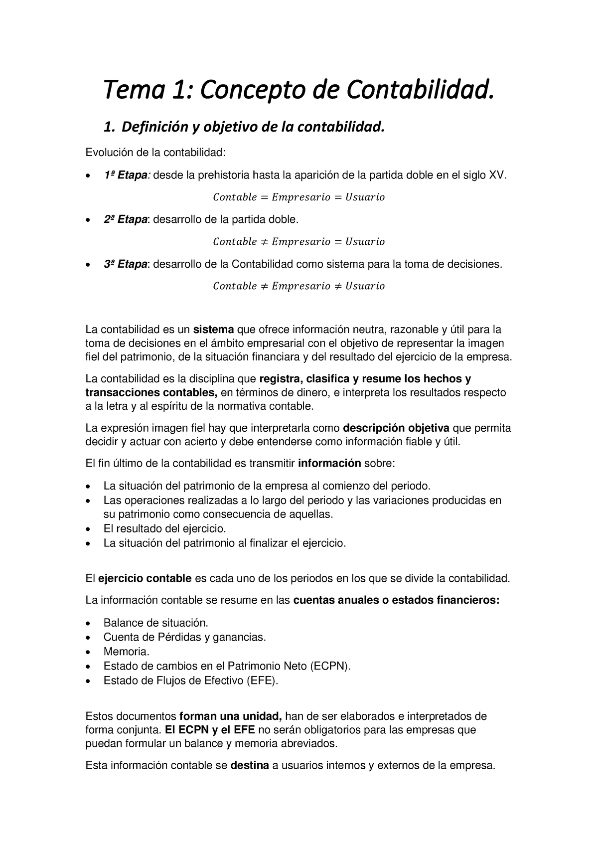 Introducción A La Contabilidad Tema 1 Concepto De Contabilidad 1 DefiniciÛn Y Objetivo De 0188