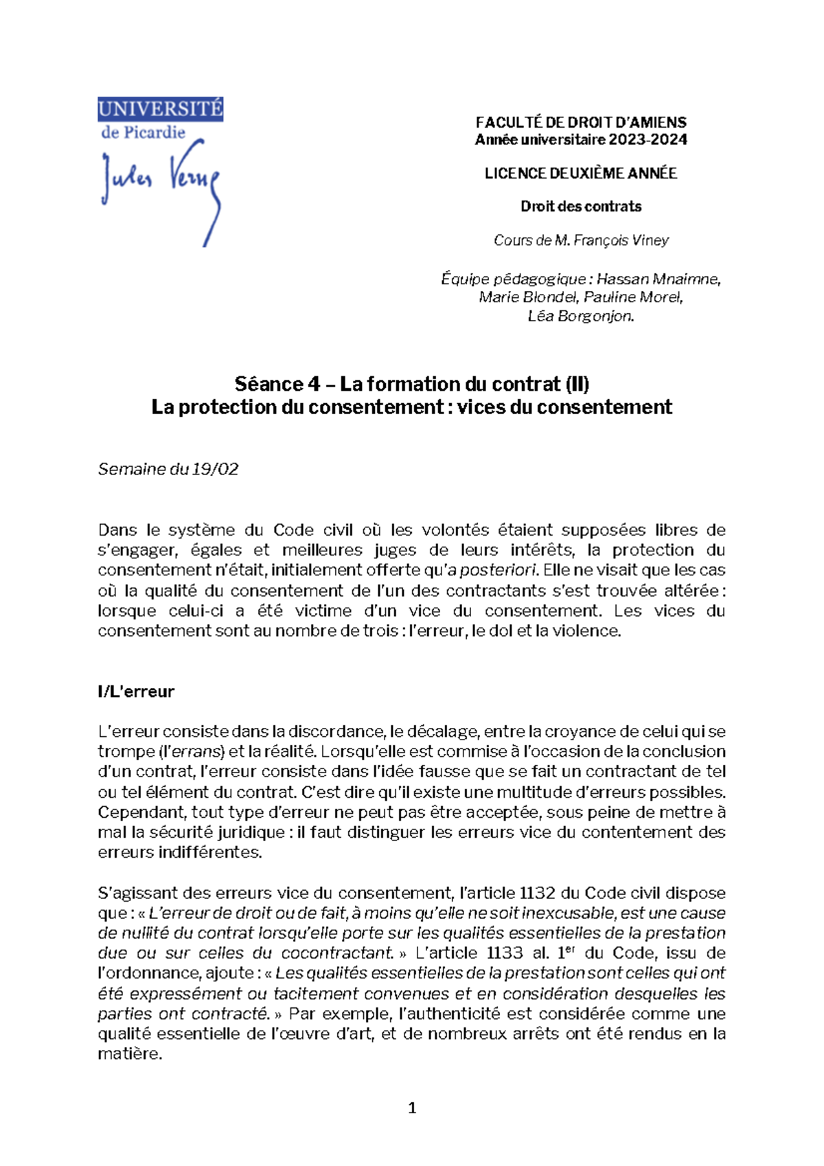 Fiche N°4 - Les Vices Du Consentement - FACULTÉ DE DROIT D’AMIENS Année ...