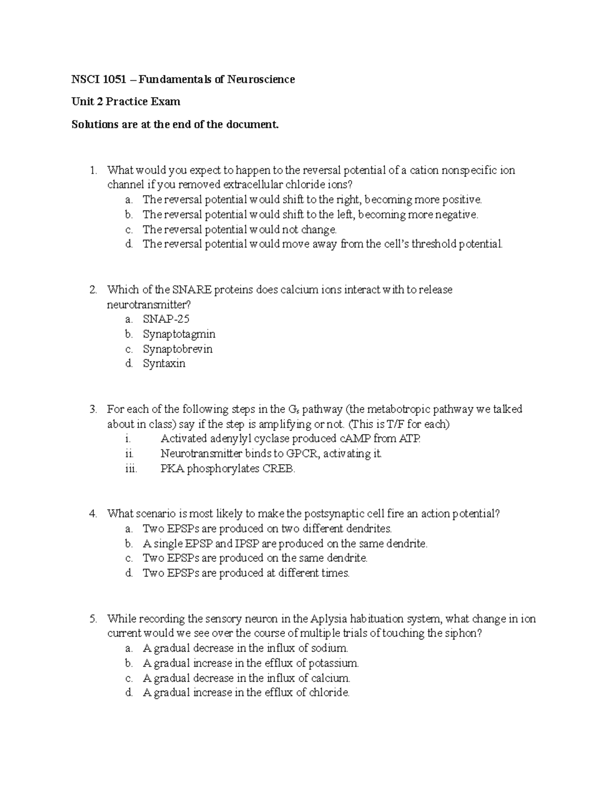 Unit 2 Practice Exam - Study Materials - NSCI 1051 – Fundamentals of ...