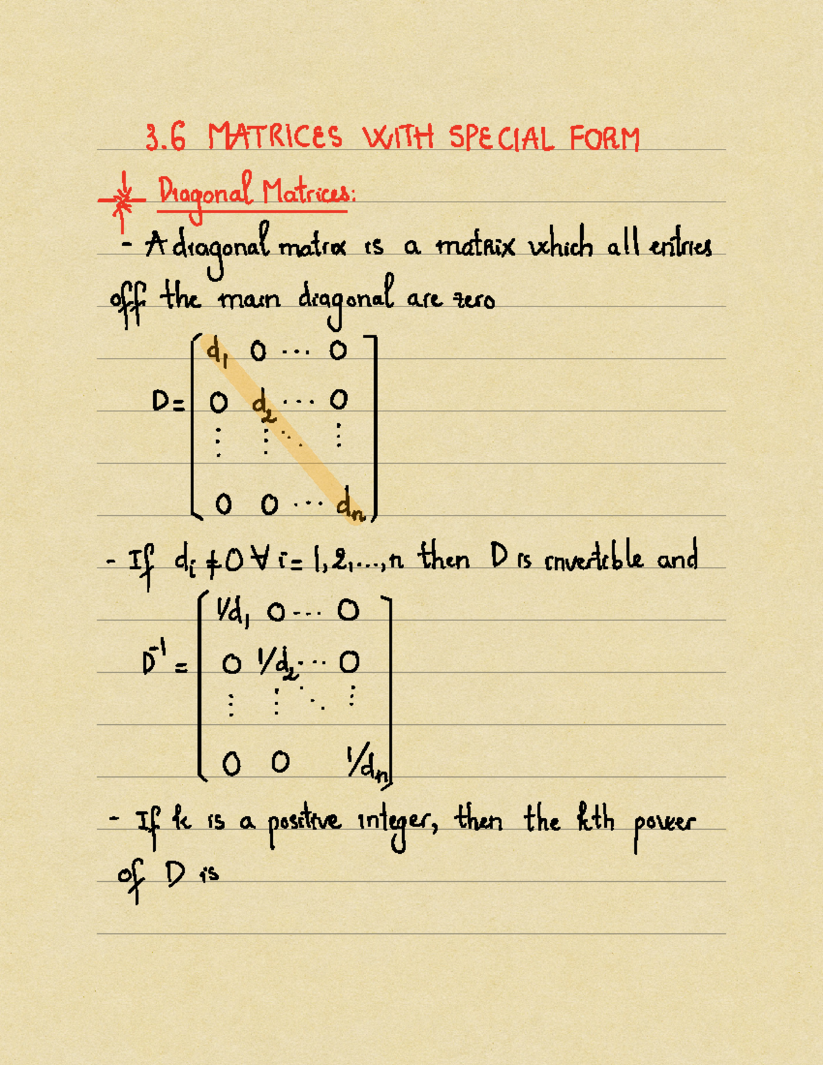 Section 3 - notes - 3 6 MATRICES WITH SPECIAL FORM Diagonals A ...